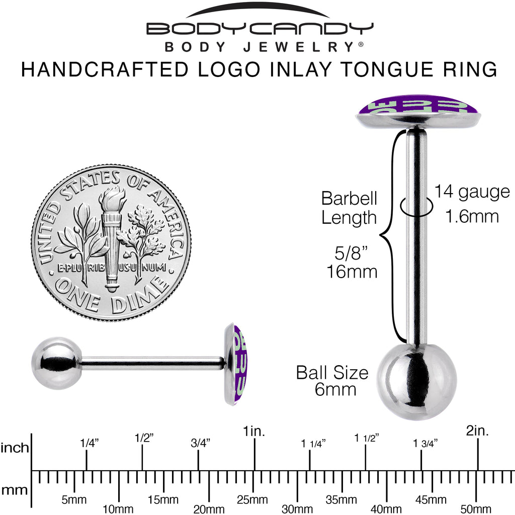 BodyCandy Word DELULU Barbell Tongue Ring by Onyx O — back view
