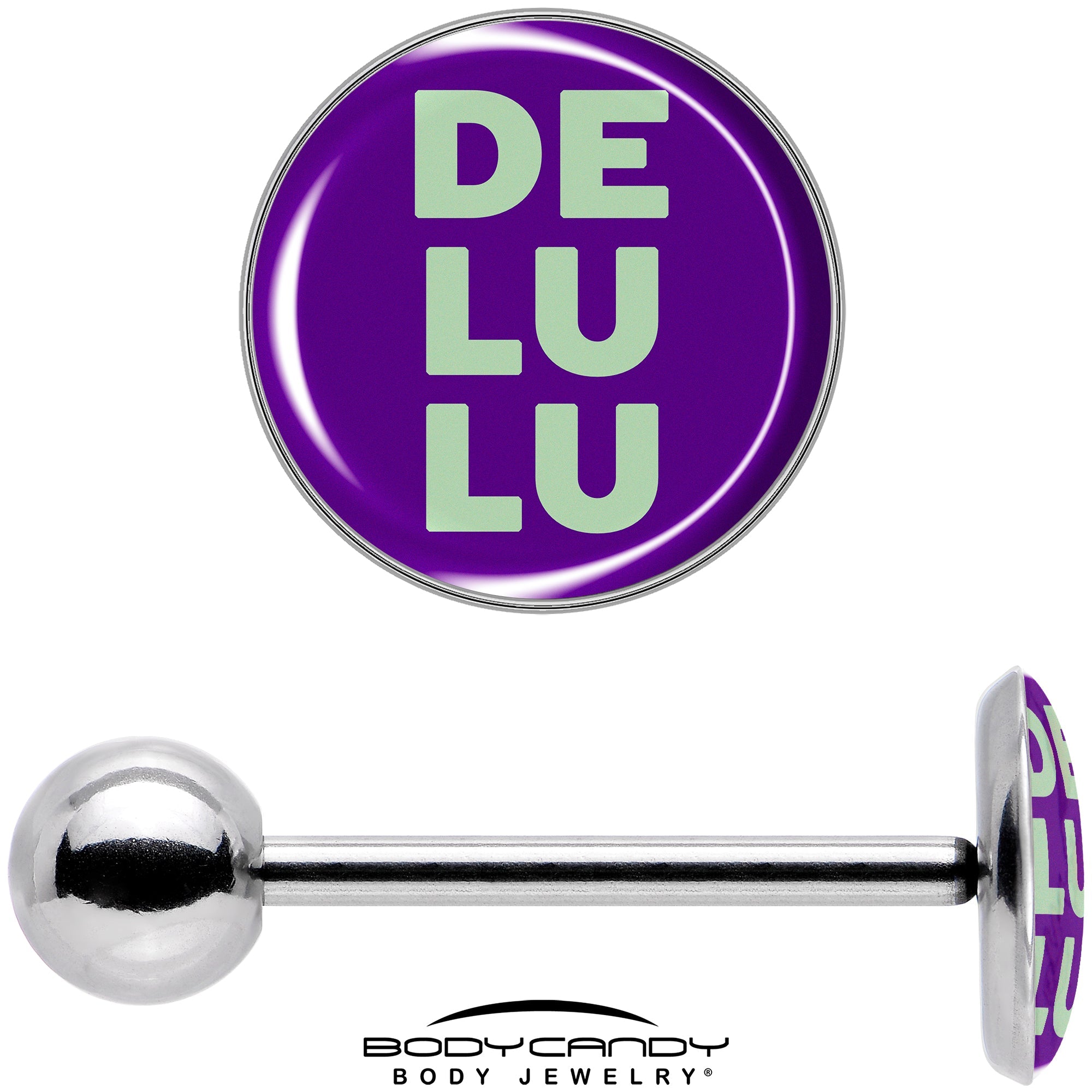 BodyCandy Word DELULU Barbell Tongue Ring by Onyx O — in-use photo