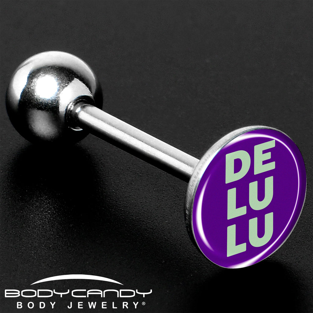 BodyCandy Word DELULU Barbell Tongue Ring by Onyx O — size reference