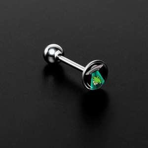 BodyCandy Alien UFO Dinosaur Abduction Barbell Tongue Ring by Onyx O — detail close-up