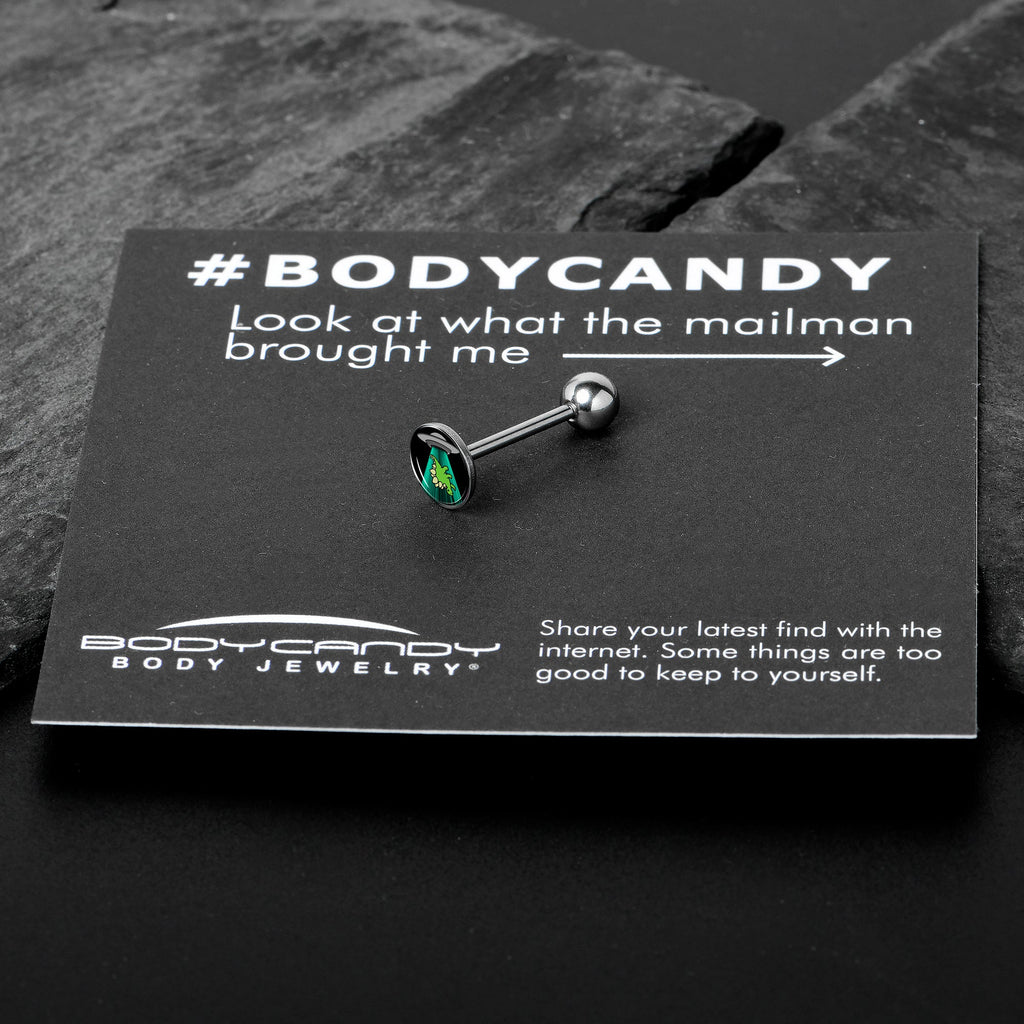 BodyCandy Alien UFO Dinosaur Abduction Barbell Tongue Ring by Onyx O — in-use photo