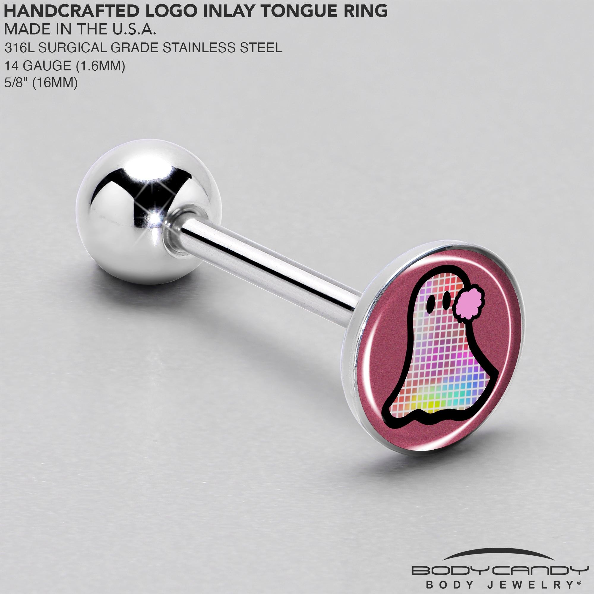 BodyCandy Disco Spirit Ghost Barbell Tongue Ring by Onyx O — side view