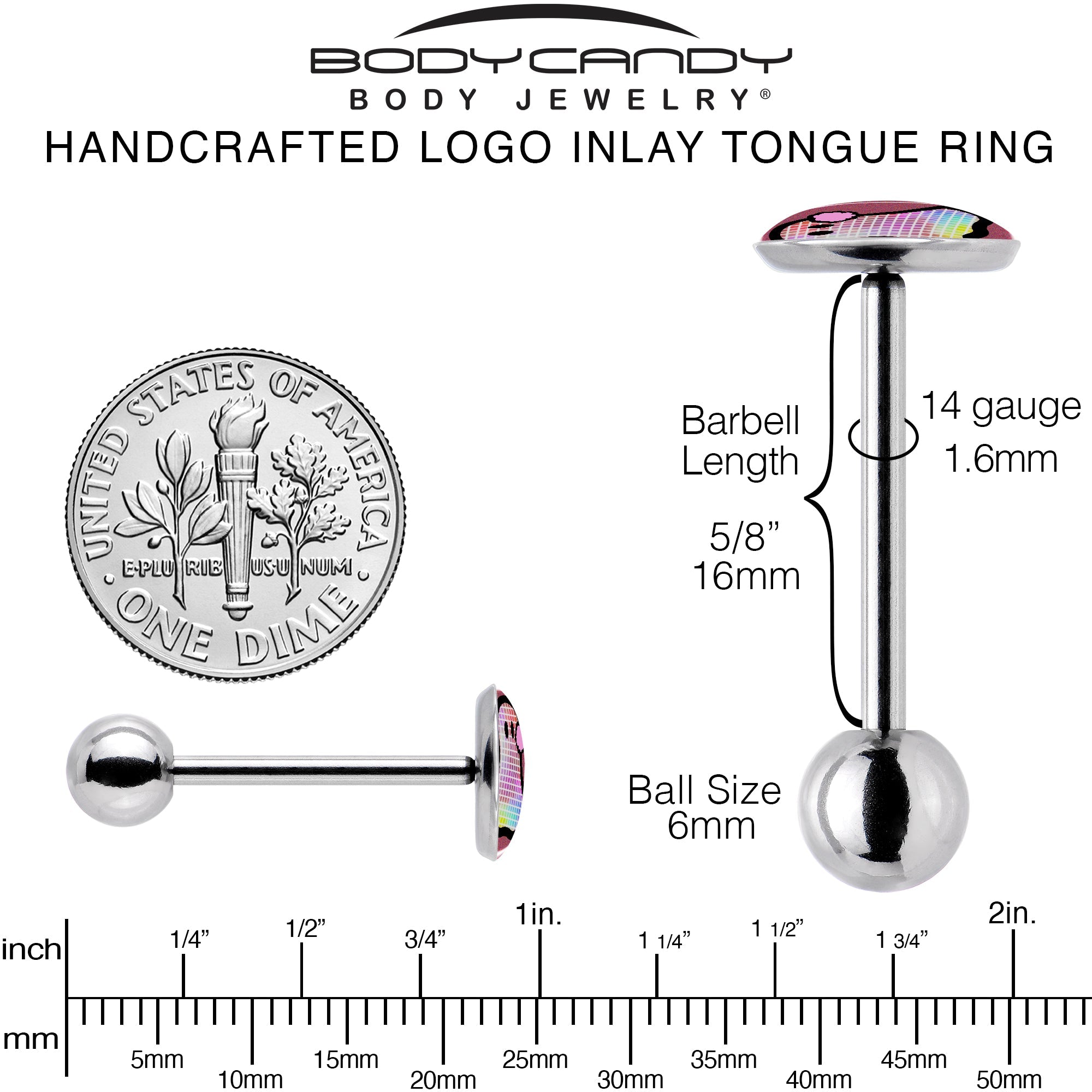 BodyCandy Disco Spirit Ghost Barbell Tongue Ring by Onyx O — back view
