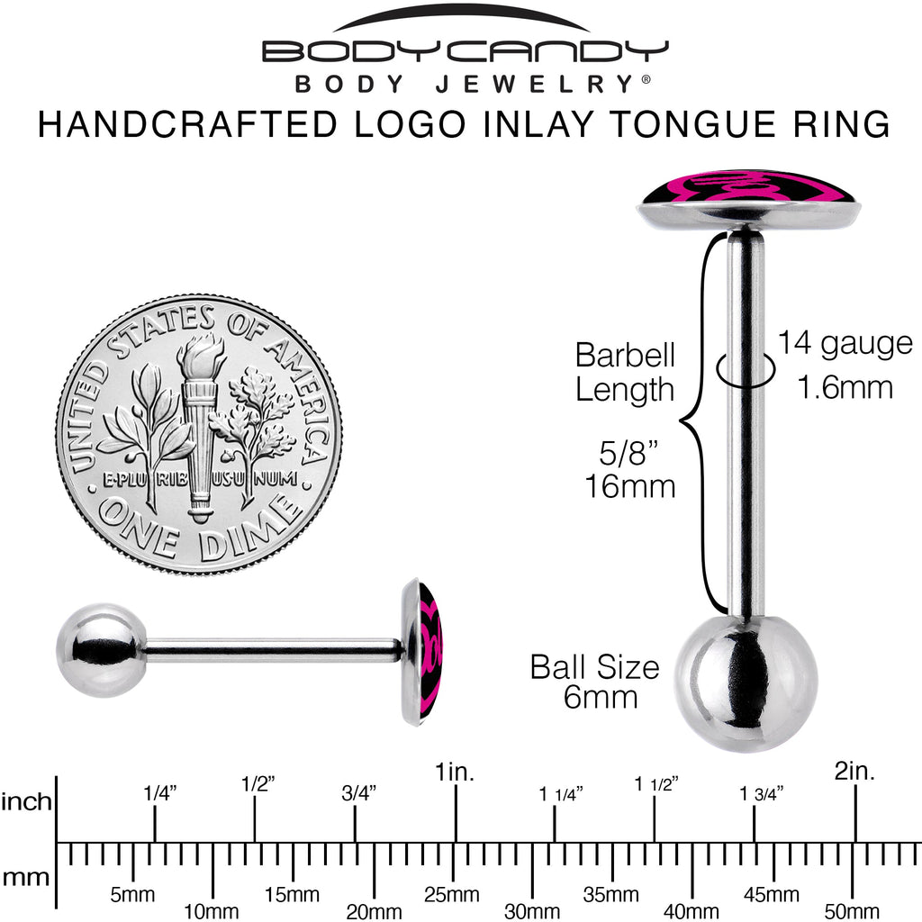 BodyCandy Hollow Heart Doll Word Barbell Tongue Ring by Onyx O — back view