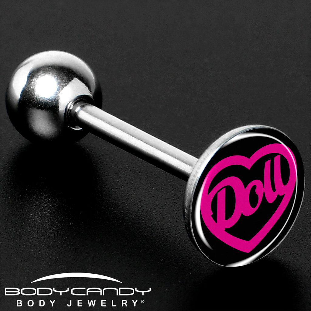 BodyCandy Hollow Heart Doll Word Barbell Tongue Ring by Onyx O — color detail