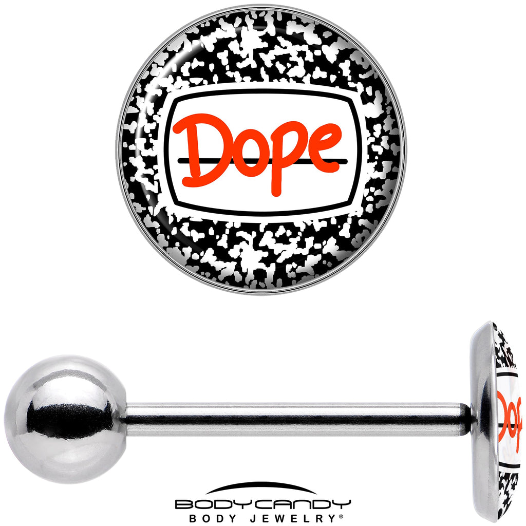 BodyCandy Dope Composition Notebook Barbell Tongue Ring by Onyx O — in-use photo
