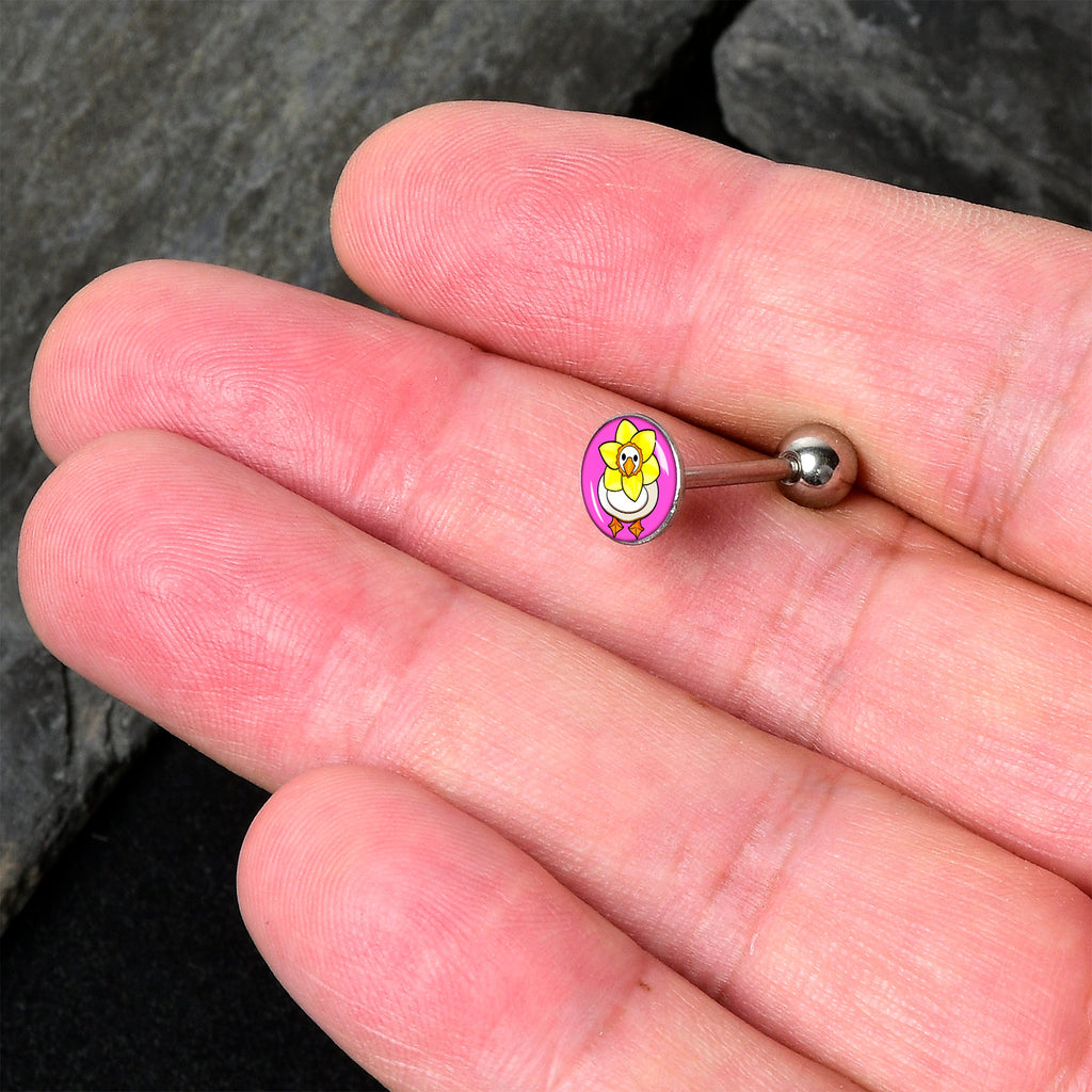 BodyCandy Daffodil Duck Barbell Tongue Ring by Onyx O — detail close-up