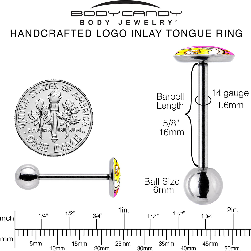 BodyCandy Daffodil Duck Barbell Tongue Ring by Onyx O — back view