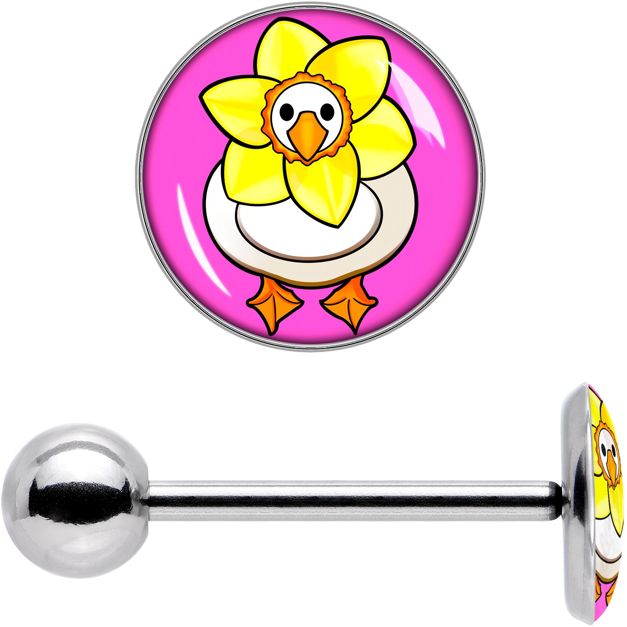 BodyCandy Daffodil Duck Barbell Tongue Ring by Onyx O — in-use photo