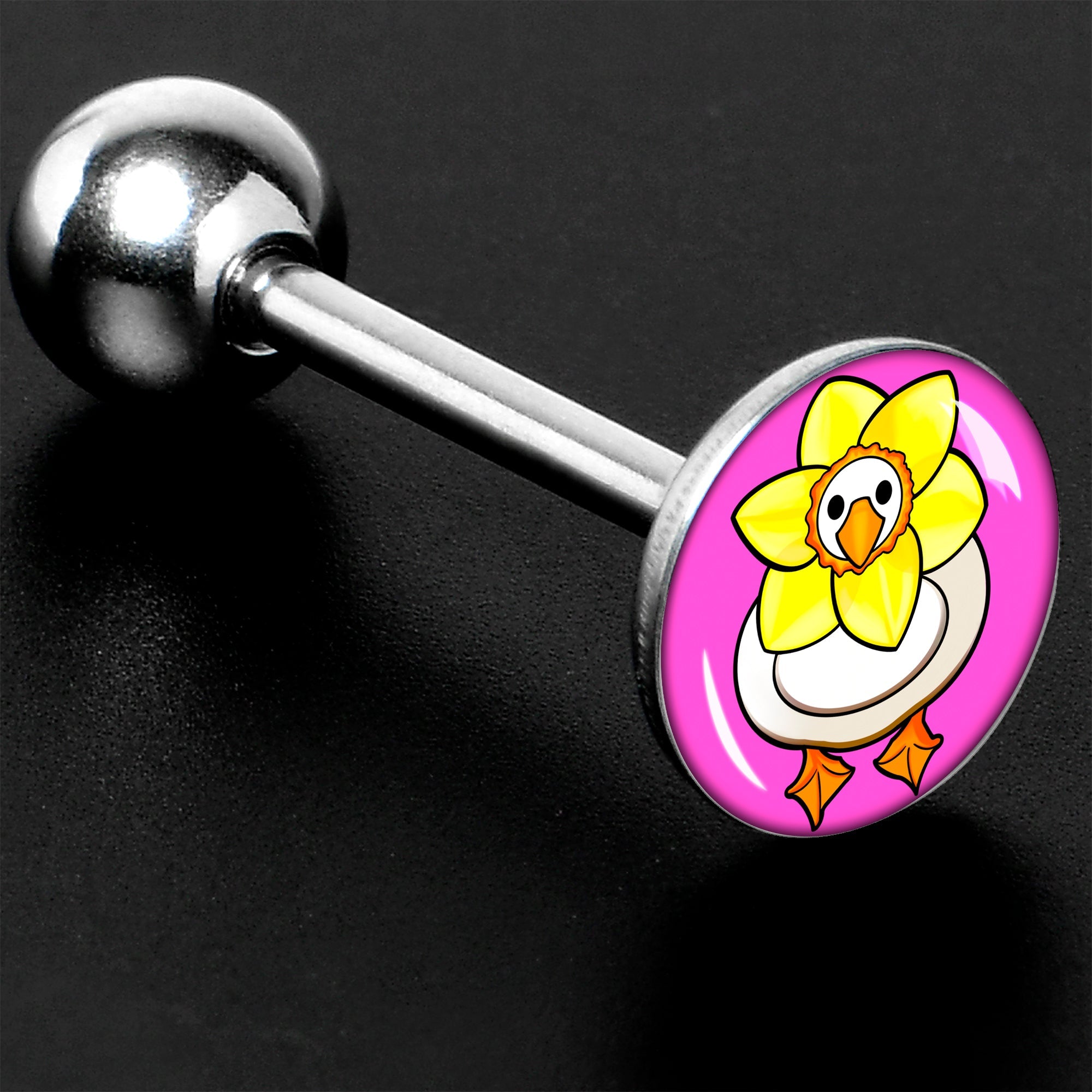 BodyCandy Daffodil Duck Barbell Tongue Ring by Onyx O — size reference