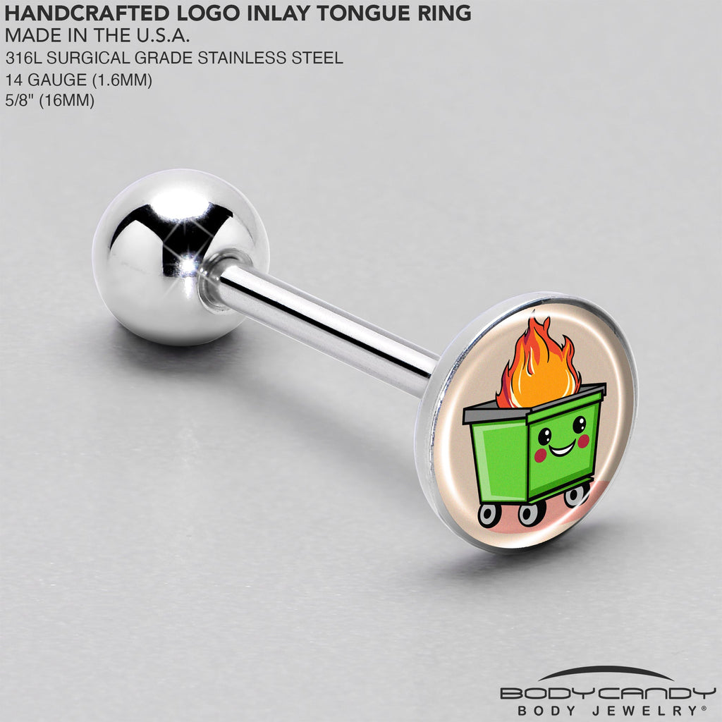 BodyCandy Dumpster Fire Barbell Tongue Ring by Onyx O — side view