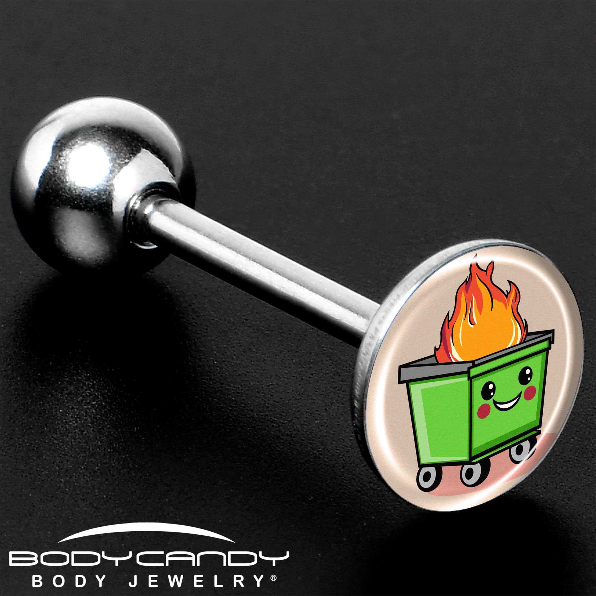 BodyCandy Dumpster Fire Barbell Tongue Ring by Onyx O — size reference