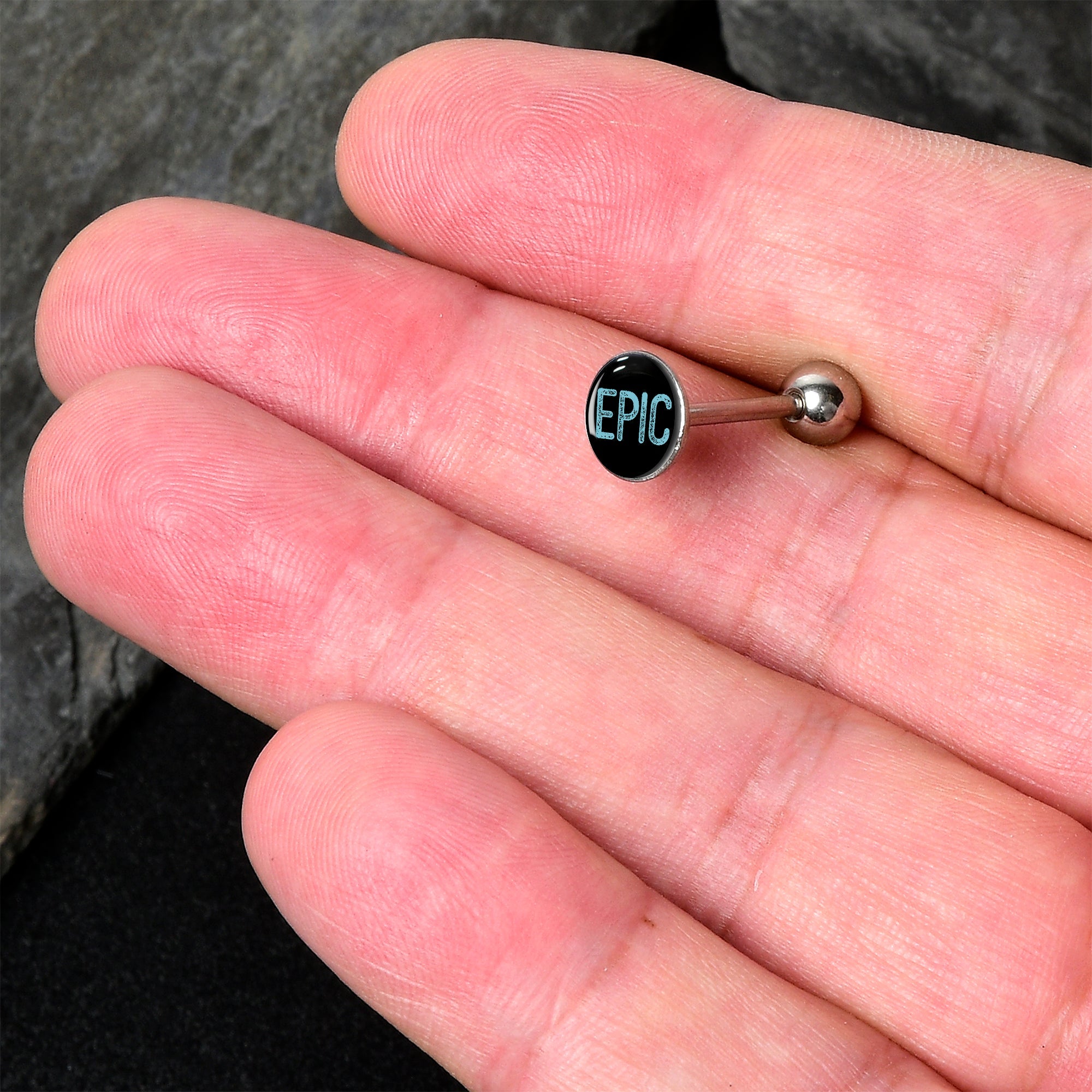 BodyCandy Epic Blue Barbell Tongue Ring — detail close-up