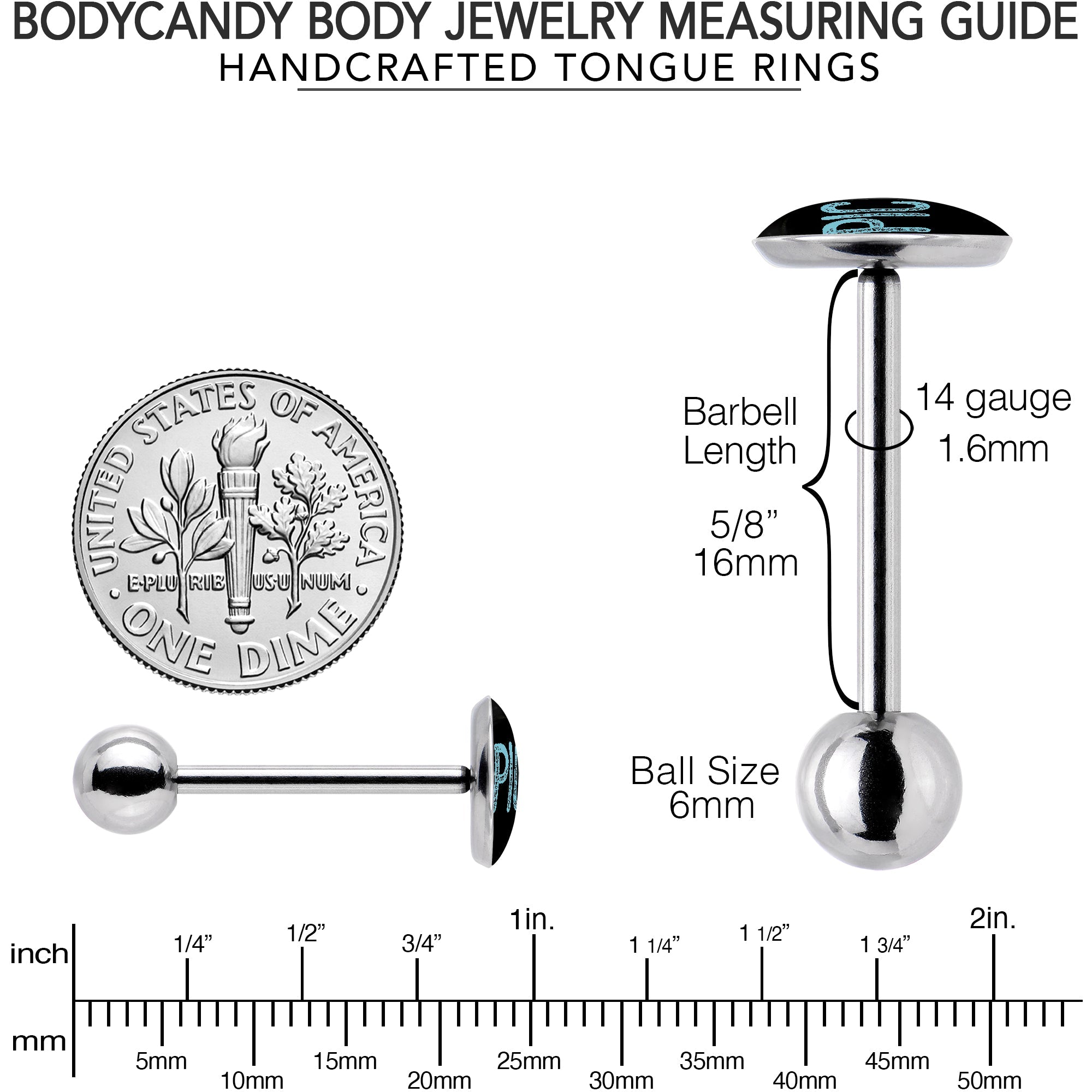 BodyCandy Epic Blue Barbell Tongue Ring — back view