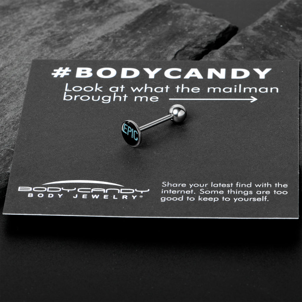 BodyCandy Epic Blue Barbell Tongue Ring — in-use photo