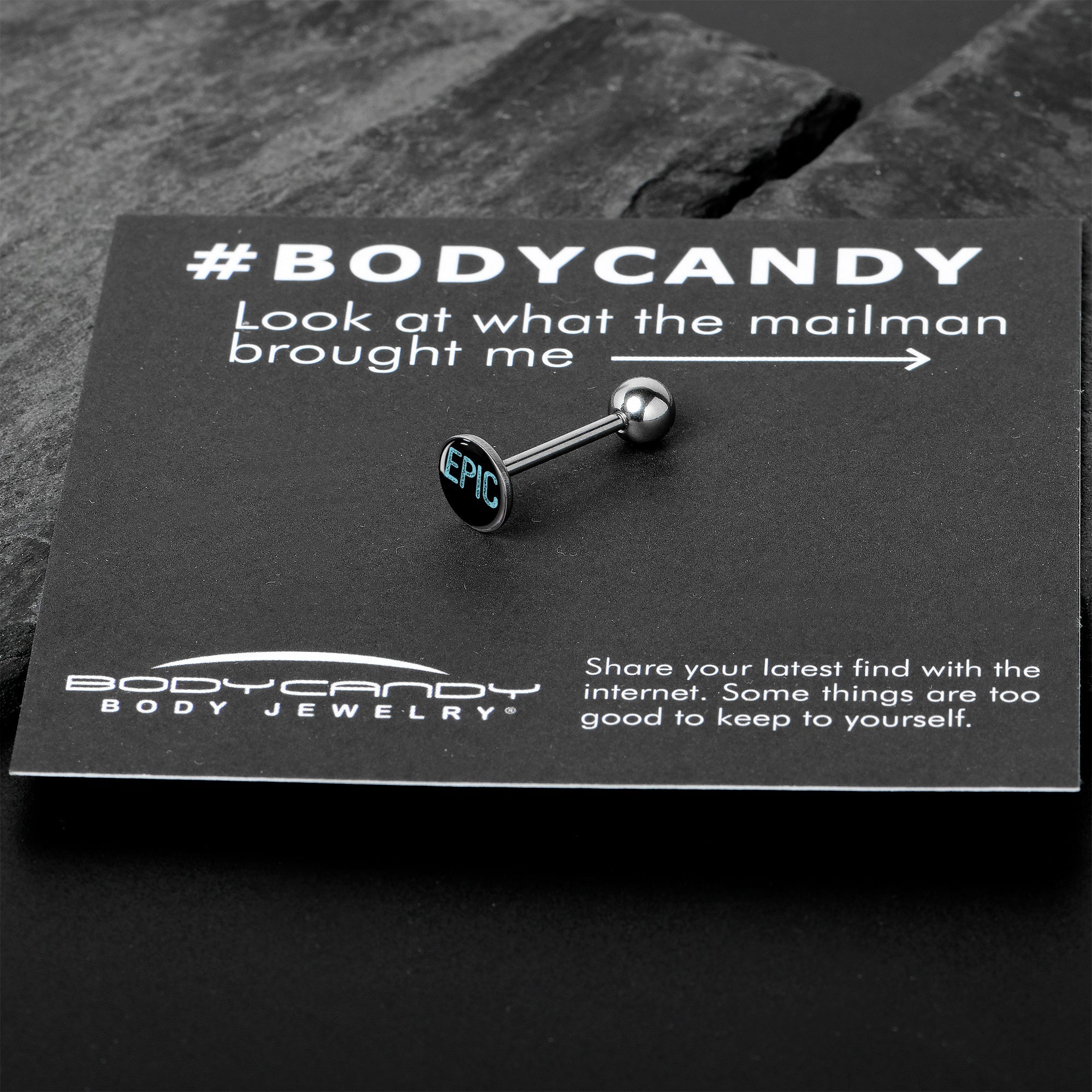 BodyCandy Epic Blue Barbell Tongue Ring — in-use photo