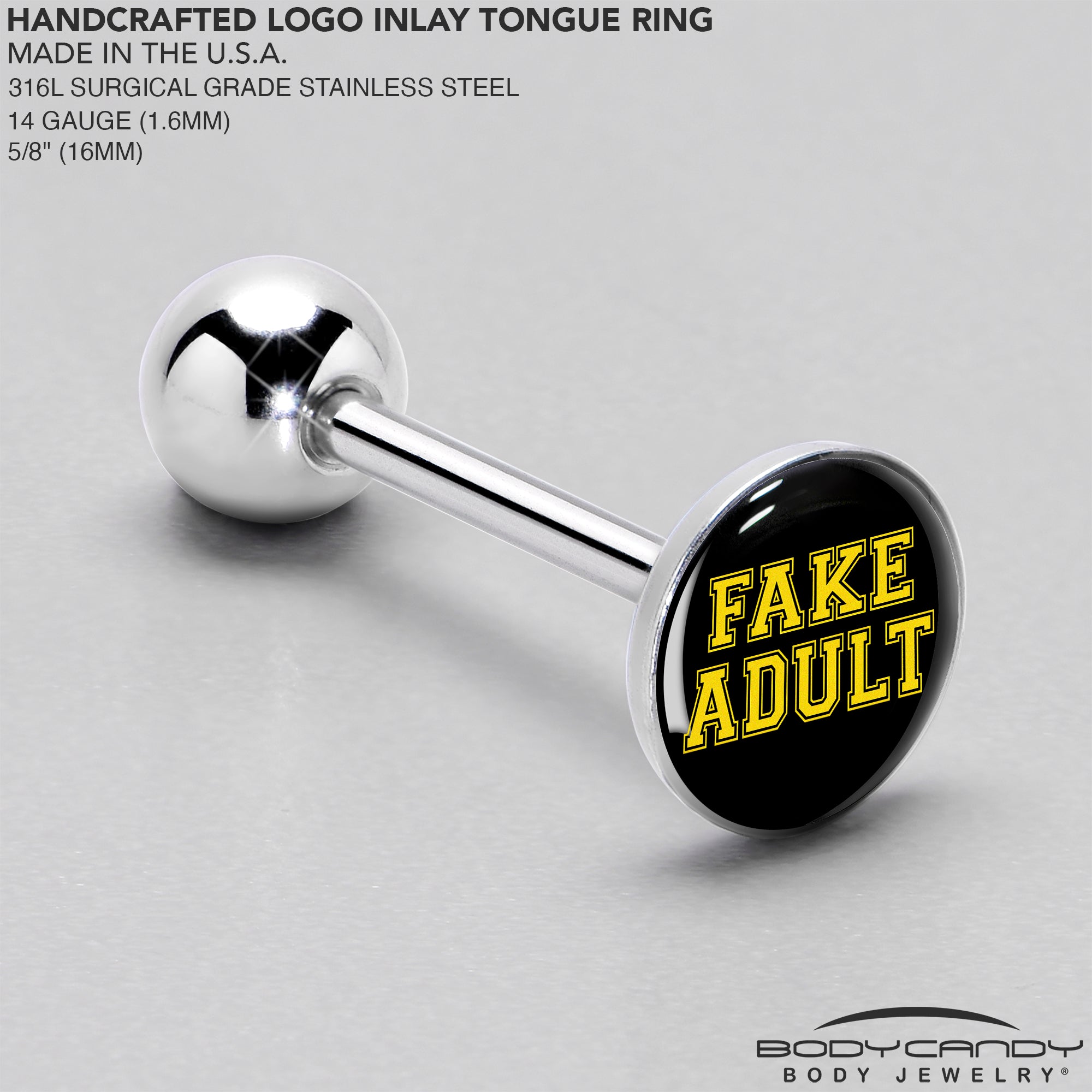 BodyCandy Black Yellow Fake Adult Barbell Tongue Ring by Onyx O — side view