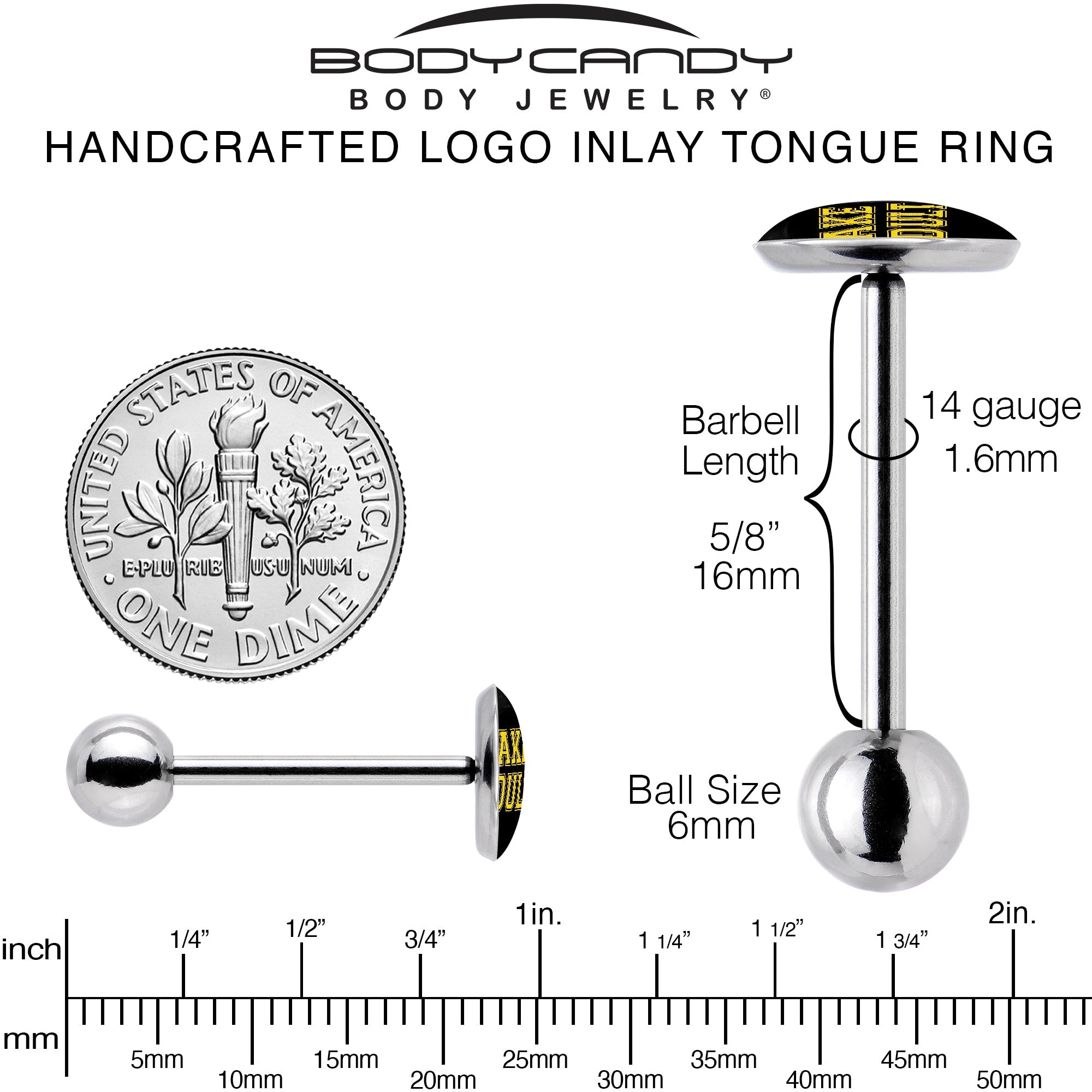 BodyCandy Black Yellow Fake Adult Barbell Tongue Ring by Onyx O — back view