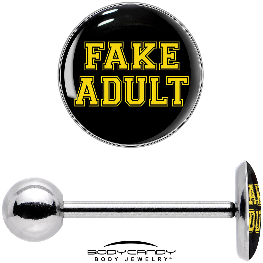 BodyCandy Black Yellow Fake Adult Barbell Tongue Ring by Onyx O — in-use photo