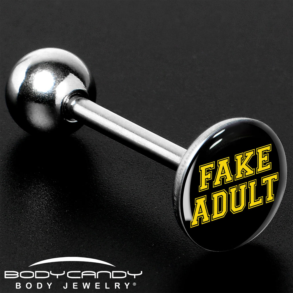 BodyCandy Black Yellow Fake Adult Barbell Tongue Ring by Onyx O — size reference