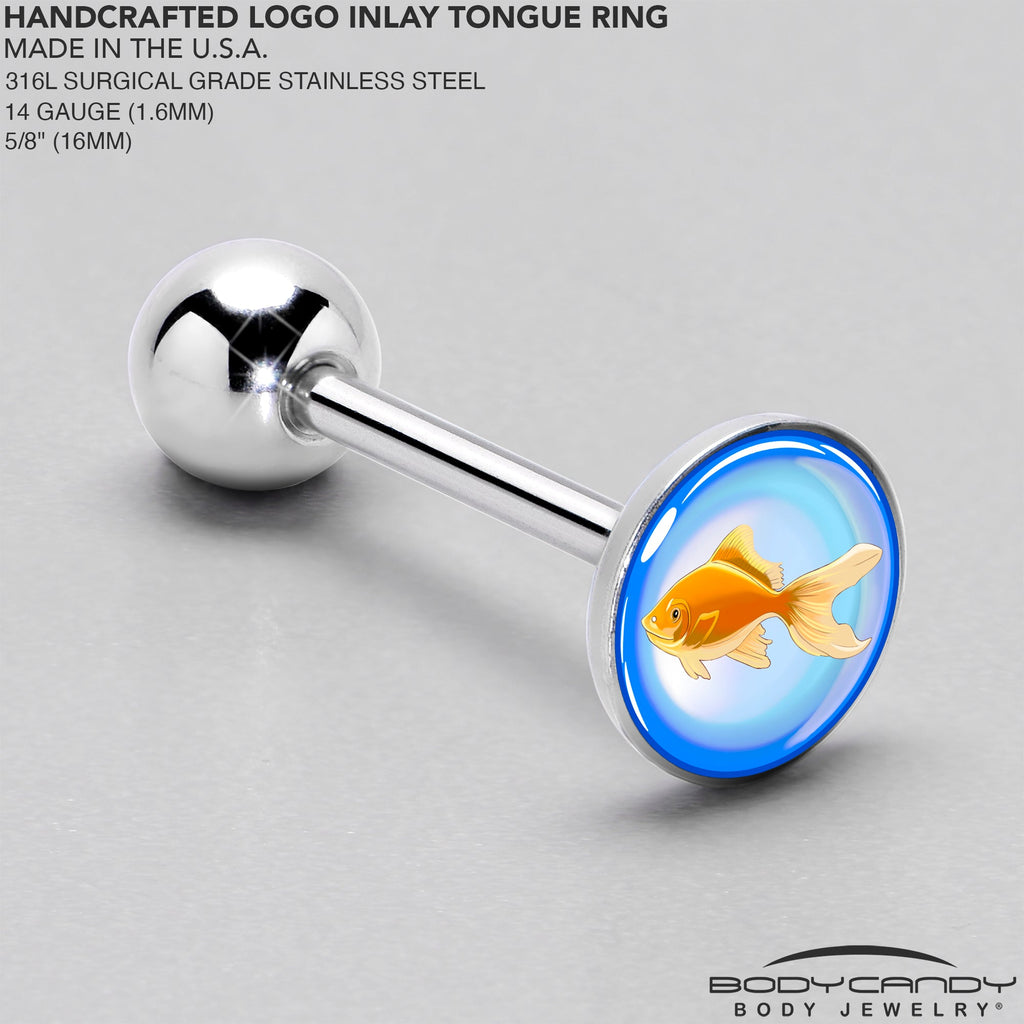 BodyCandy Gold Fish Barbell Tongue Ring by Onyx O — side view