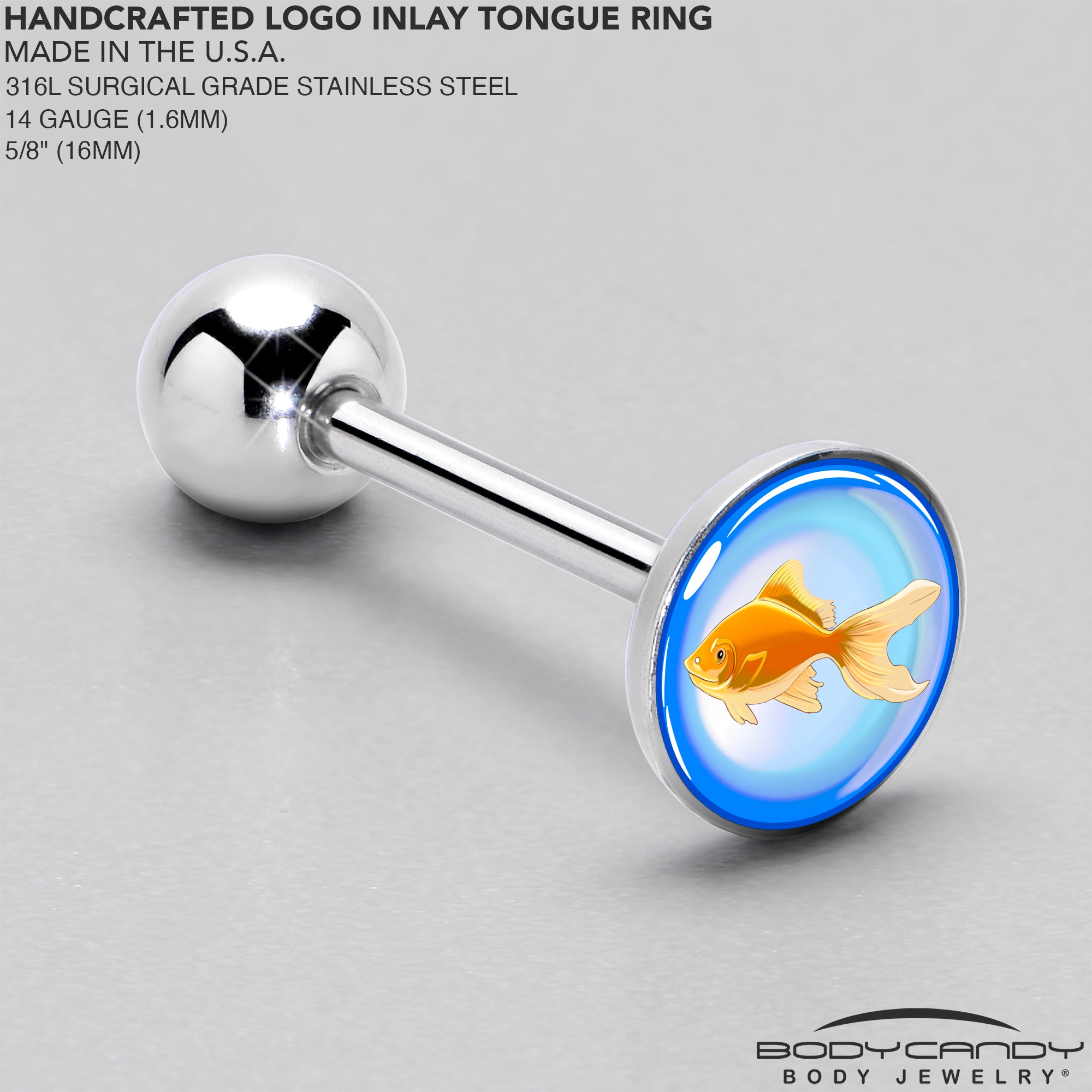 BodyCandy Gold Fish Barbell Tongue Ring by Onyx O — side view