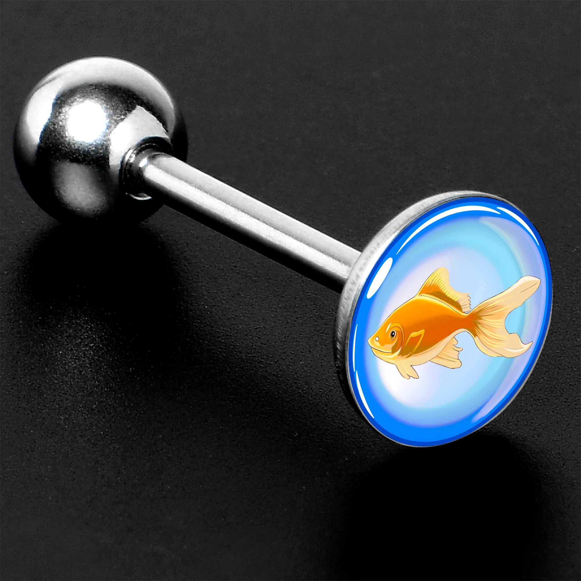 BodyCandy Gold Fish Barbell Tongue Ring by Onyx O — size reference