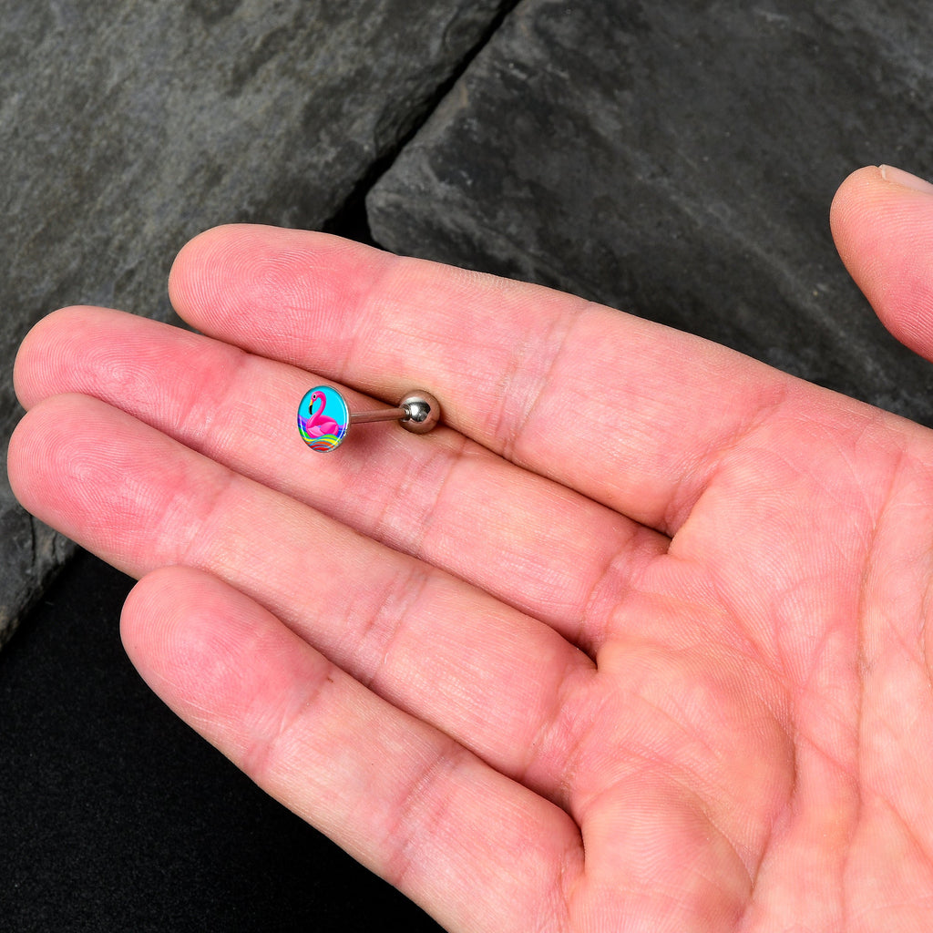 BodyCandy Rainbow Sea Floating Flamingo Barbell Tongue Ring by Onyx O — lifestyle context