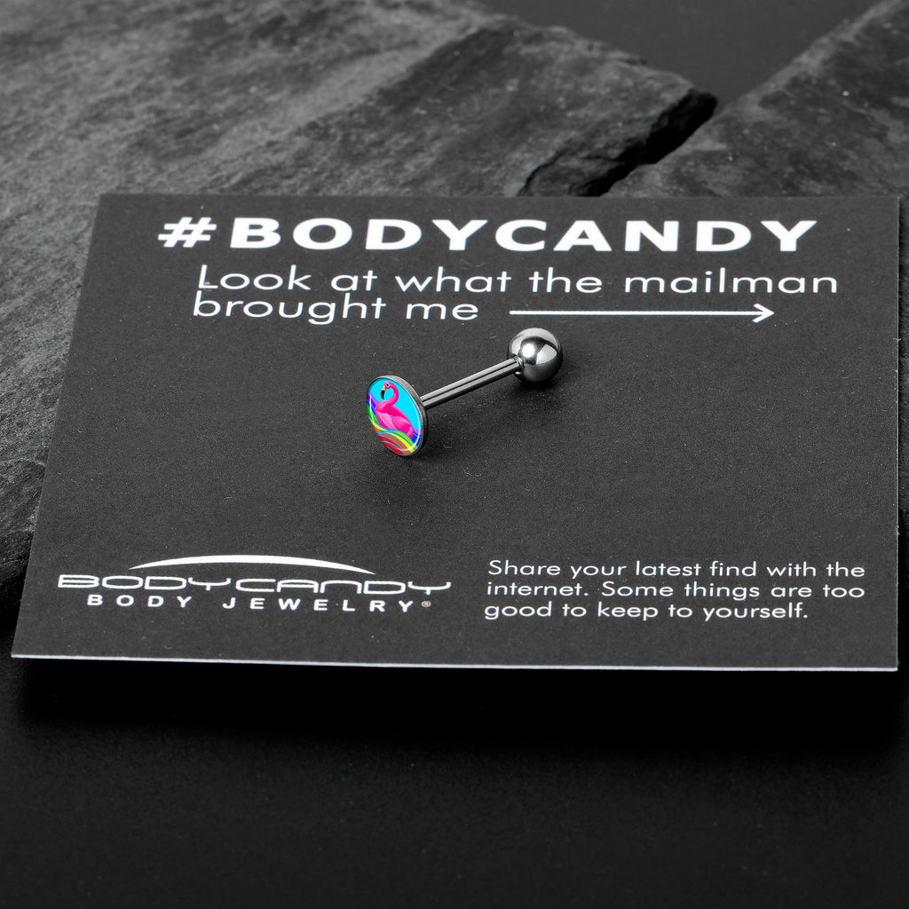 BodyCandy Rainbow Sea Floating Flamingo Barbell Tongue Ring by Onyx O — in-use photo