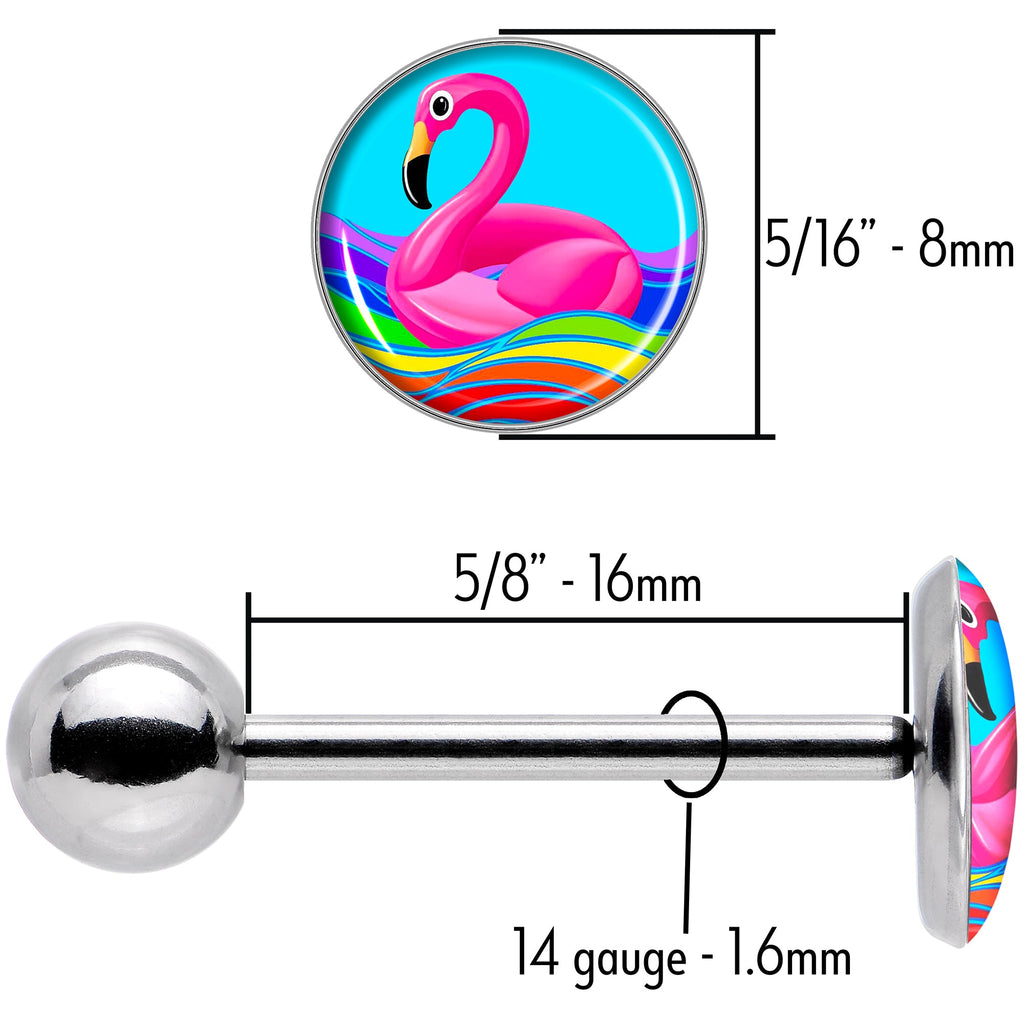 BodyCandy Rainbow Sea Floating Flamingo Barbell Tongue Ring by Onyx O — size reference