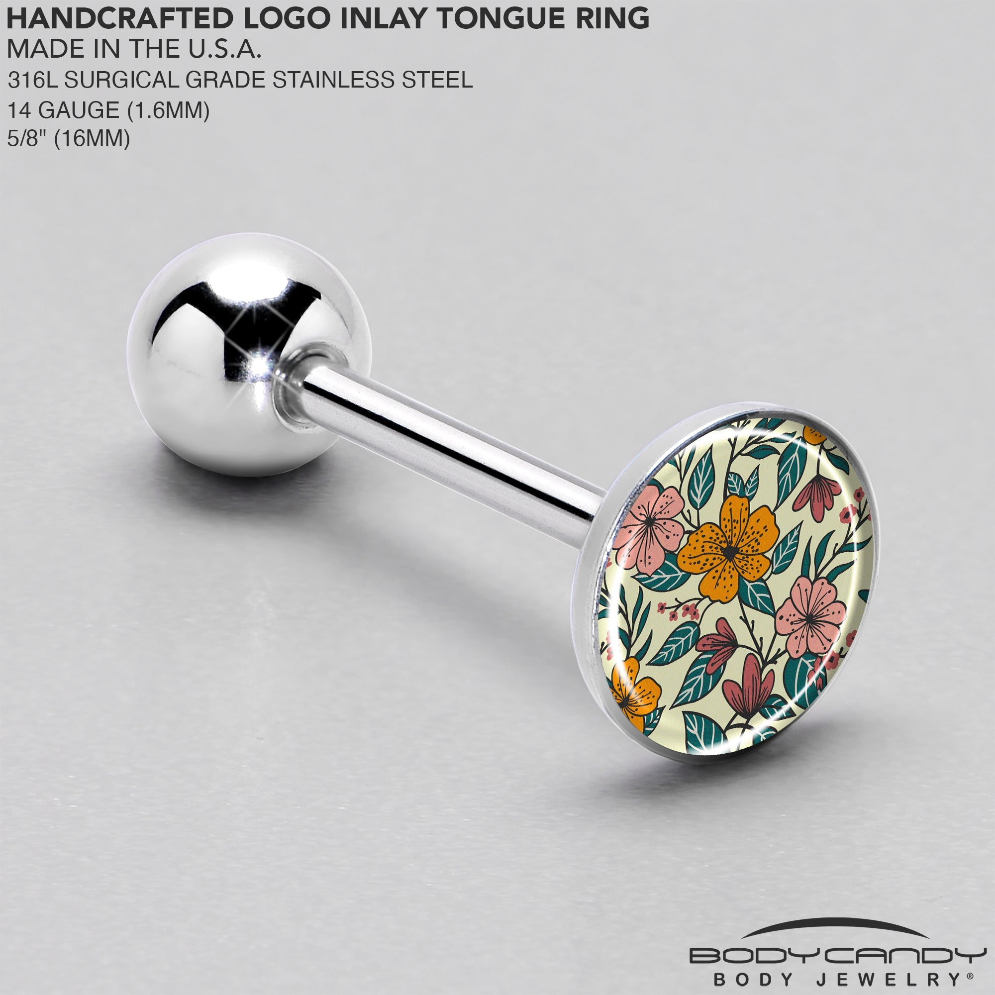 BodyCandy Blossom Creation Wildflower Flowers Barbell Tongue Ring by Onyx O — side view