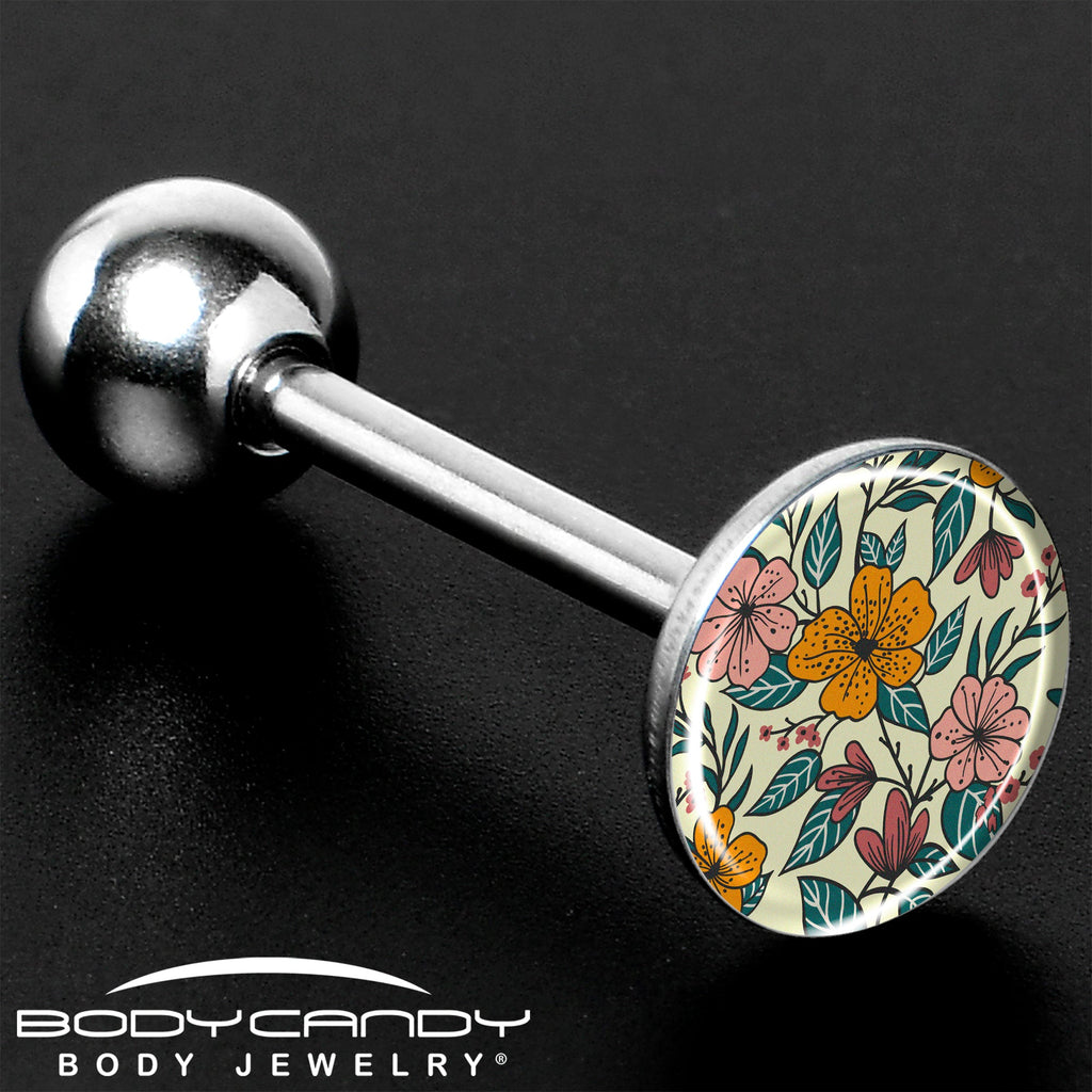BodyCandy Blossom Creation Wildflower Flowers Barbell Tongue Ring by Onyx O — size reference