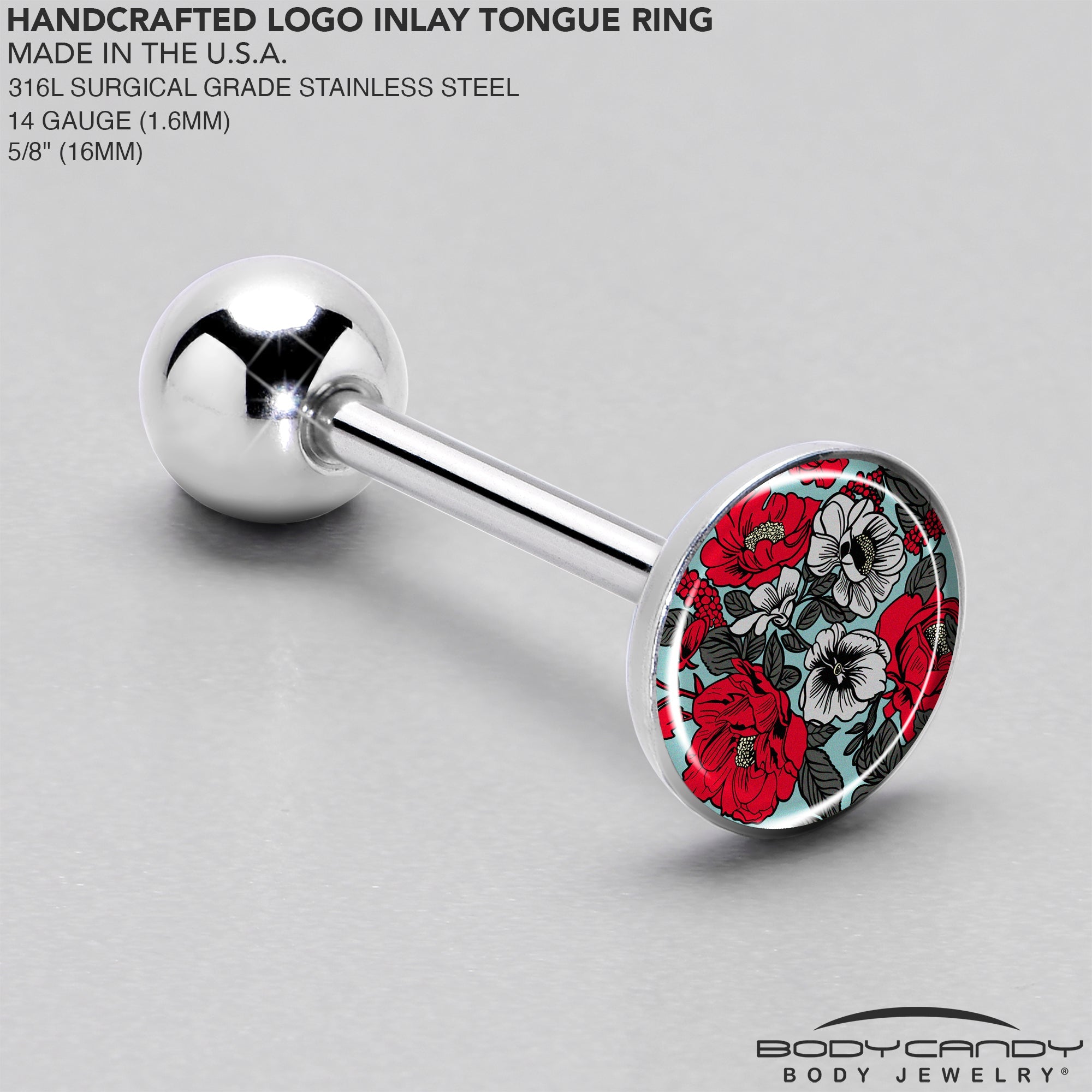 BodyCandy Blossom Creation Vibrant Bloom of Flowers Barbell Tongue Ring by Onyx O — side view