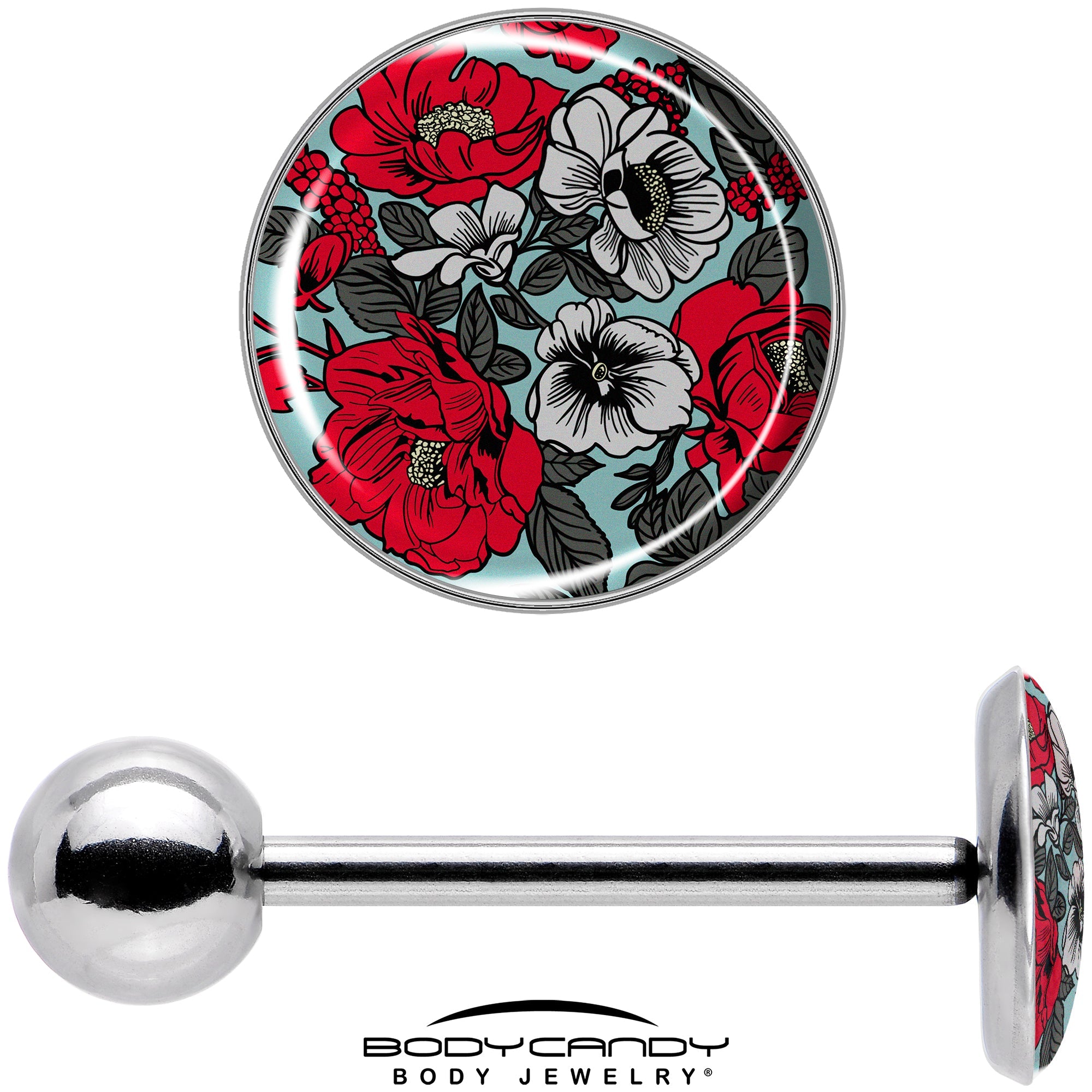 BodyCandy Blossom Creation Vibrant Bloom of Flowers Barbell Tongue Ring by Onyx O — in-use photo