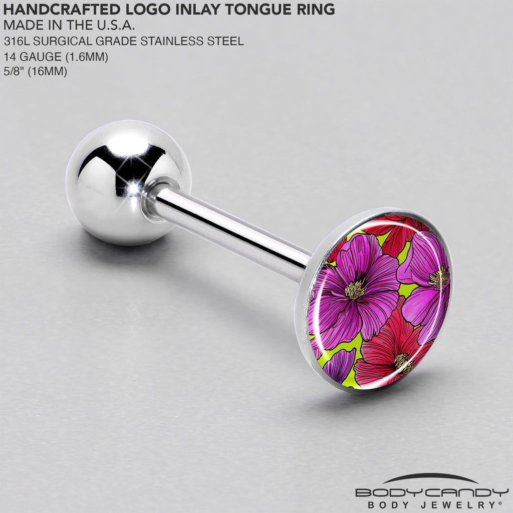 BodyCandy Blossom Creation Tropical Floral Flowers Barbell Tongue Ring by Onyx O — side view