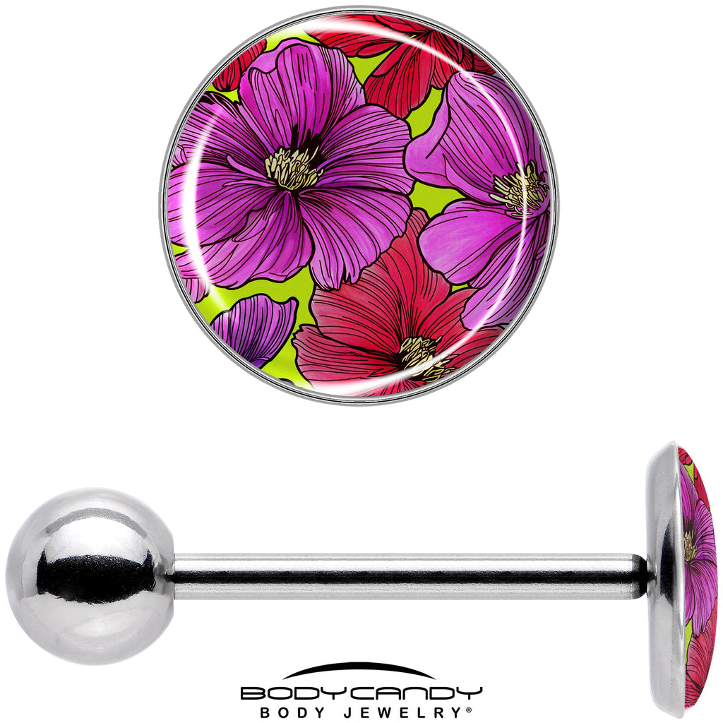 BodyCandy Blossom Creation Tropical Floral Flowers Barbell Tongue Ring by Onyx O — in-use photo