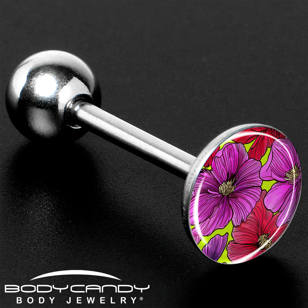 BodyCandy Blossom Creation Tropical Floral Flowers Barbell Tongue Ring by Onyx O — size reference