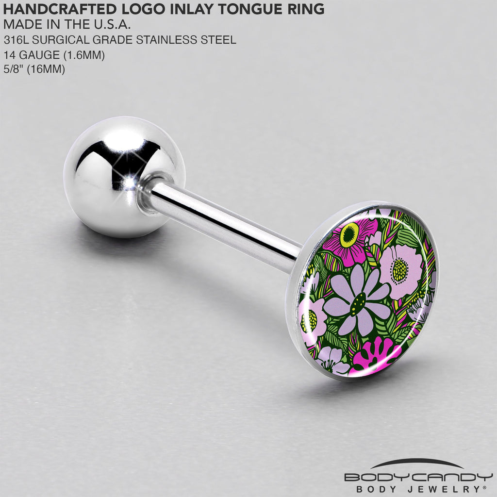 BodyCandy Blossom Creation Paradise of Pink Flowers Barbell Tongue Ring by Onyx O — side view