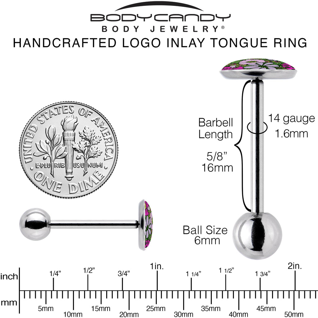 BodyCandy Blossom Creation Paradise of Pink Flowers Barbell Tongue Ring by Onyx O — back view