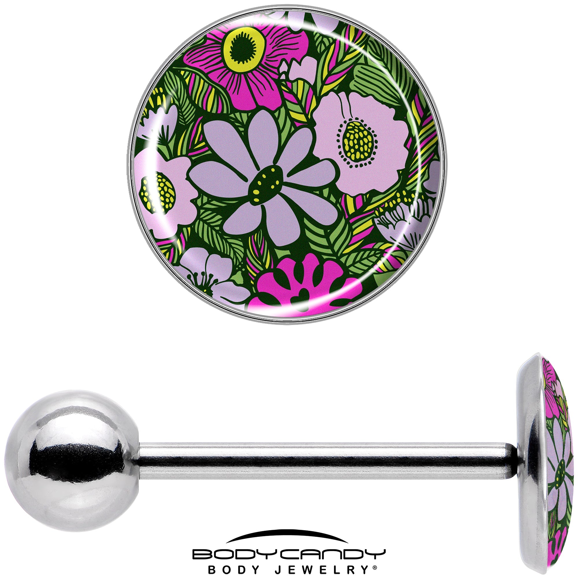 BodyCandy Blossom Creation Paradise of Pink Flowers Barbell Tongue Ring by Onyx O — in-use photo