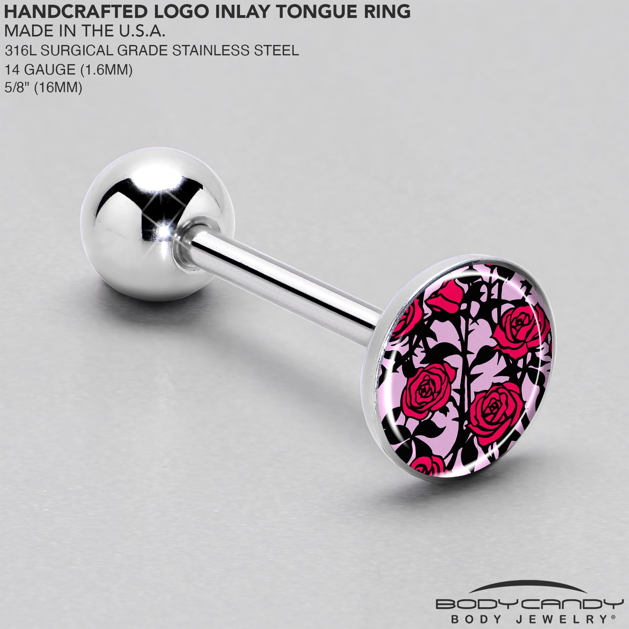 BodyCandy Blossom Creation Floral Love of Roses Barbell Tongue Ring by Onyx O — side view