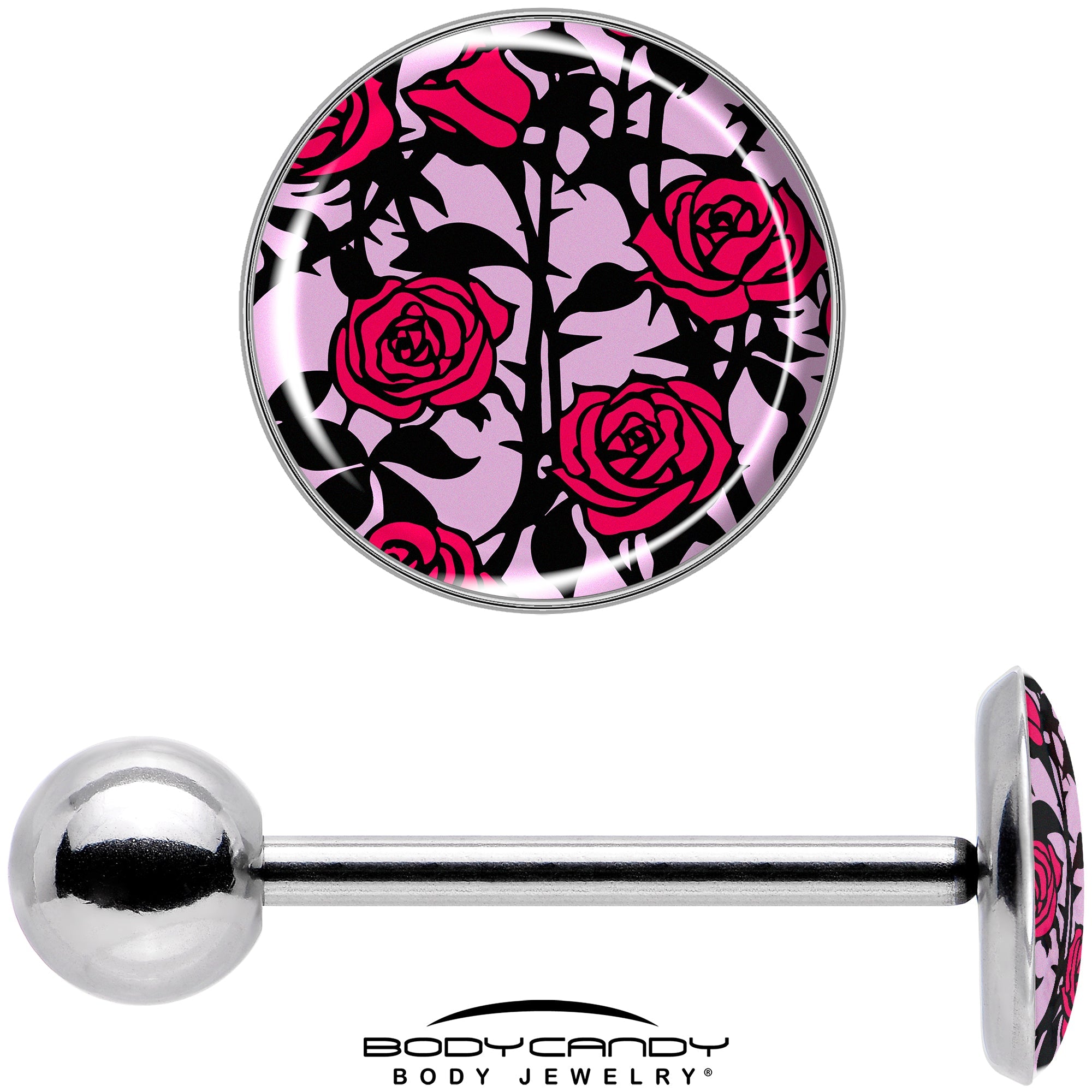 BodyCandy Blossom Creation Floral Love of Roses Barbell Tongue Ring by Onyx O — in-use photo