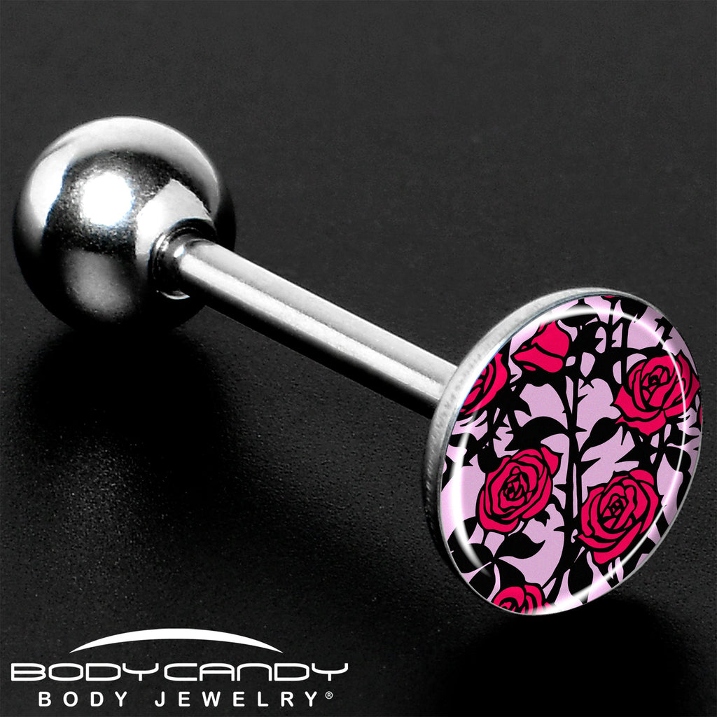 BodyCandy Blossom Creation Floral Love of Roses Barbell Tongue Ring by Onyx O — size reference