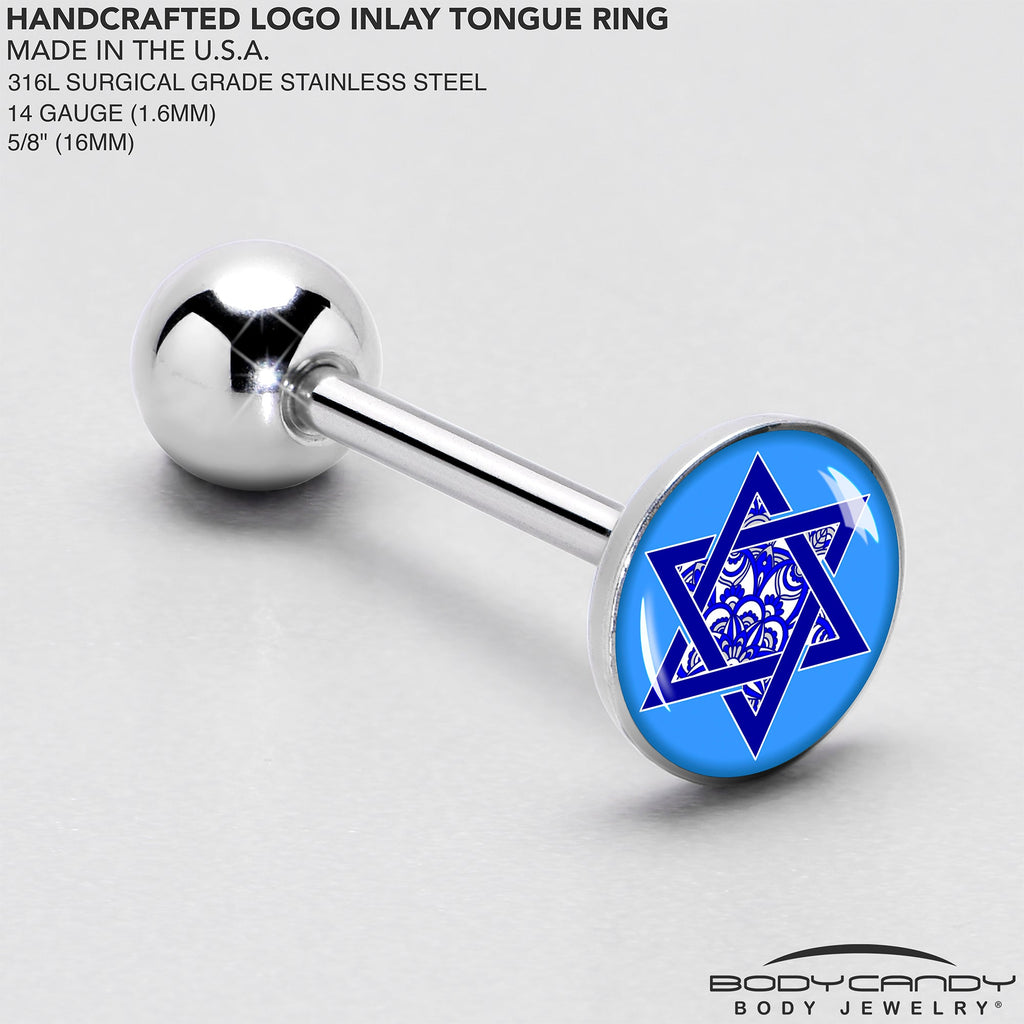 BodyCandy Floral Star of David Barbell Tongue Ring by Onyx O — side view