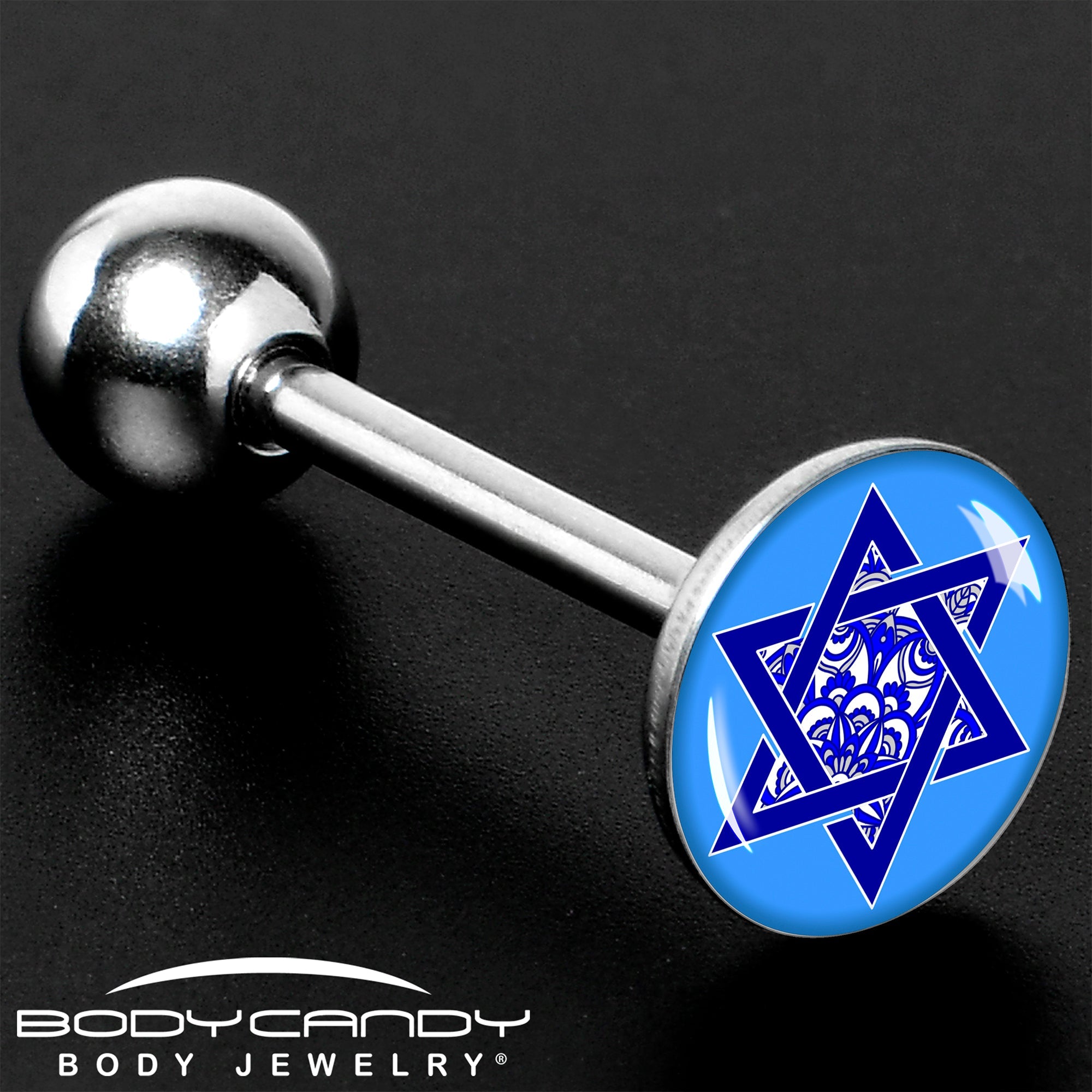 BodyCandy Floral Star of David Barbell Tongue Ring by Onyx O — in-use photo