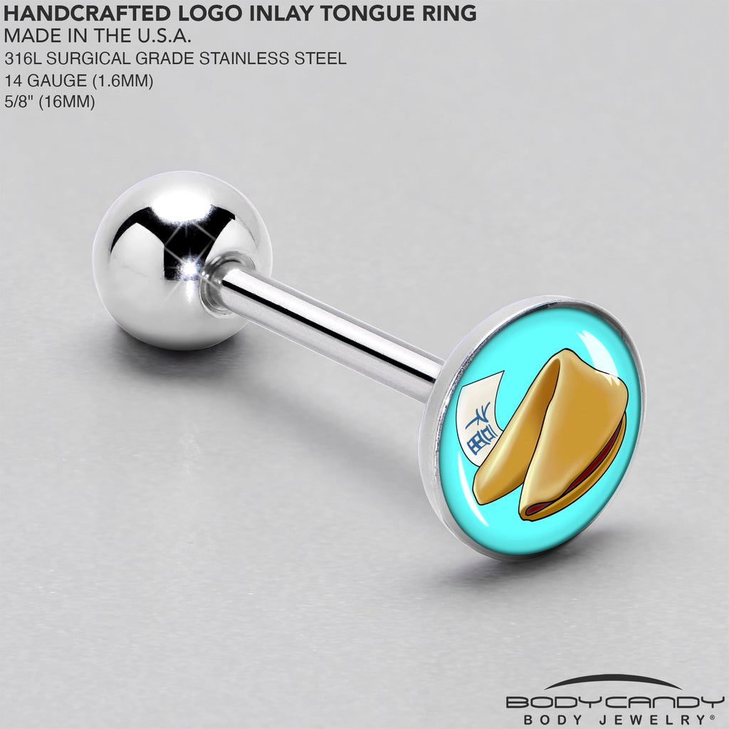 BodyCandy Fortune Cookie Barbell Tongue Ring by Onyx O — side view