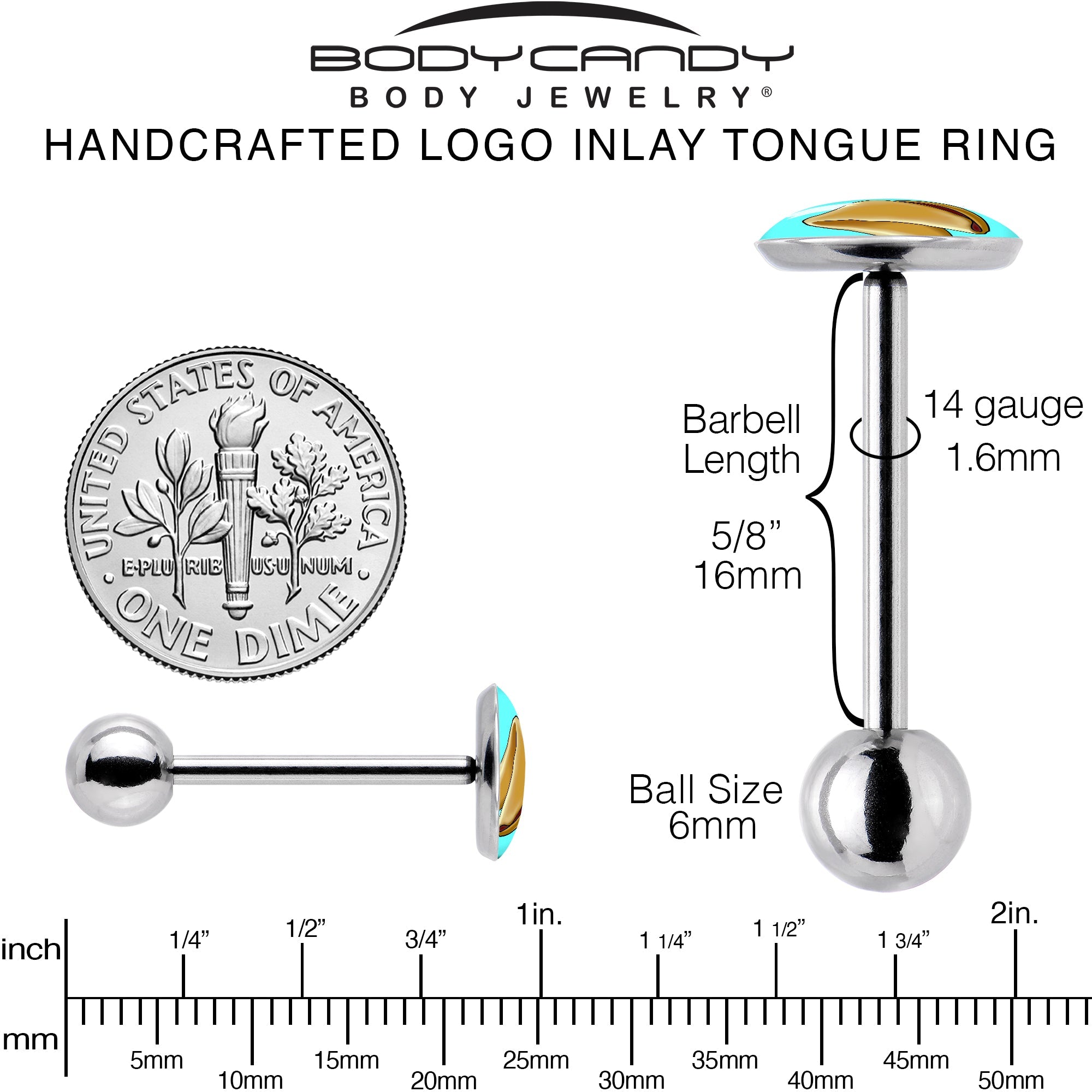BodyCandy Fortune Cookie Barbell Tongue Ring by Onyx O — back view