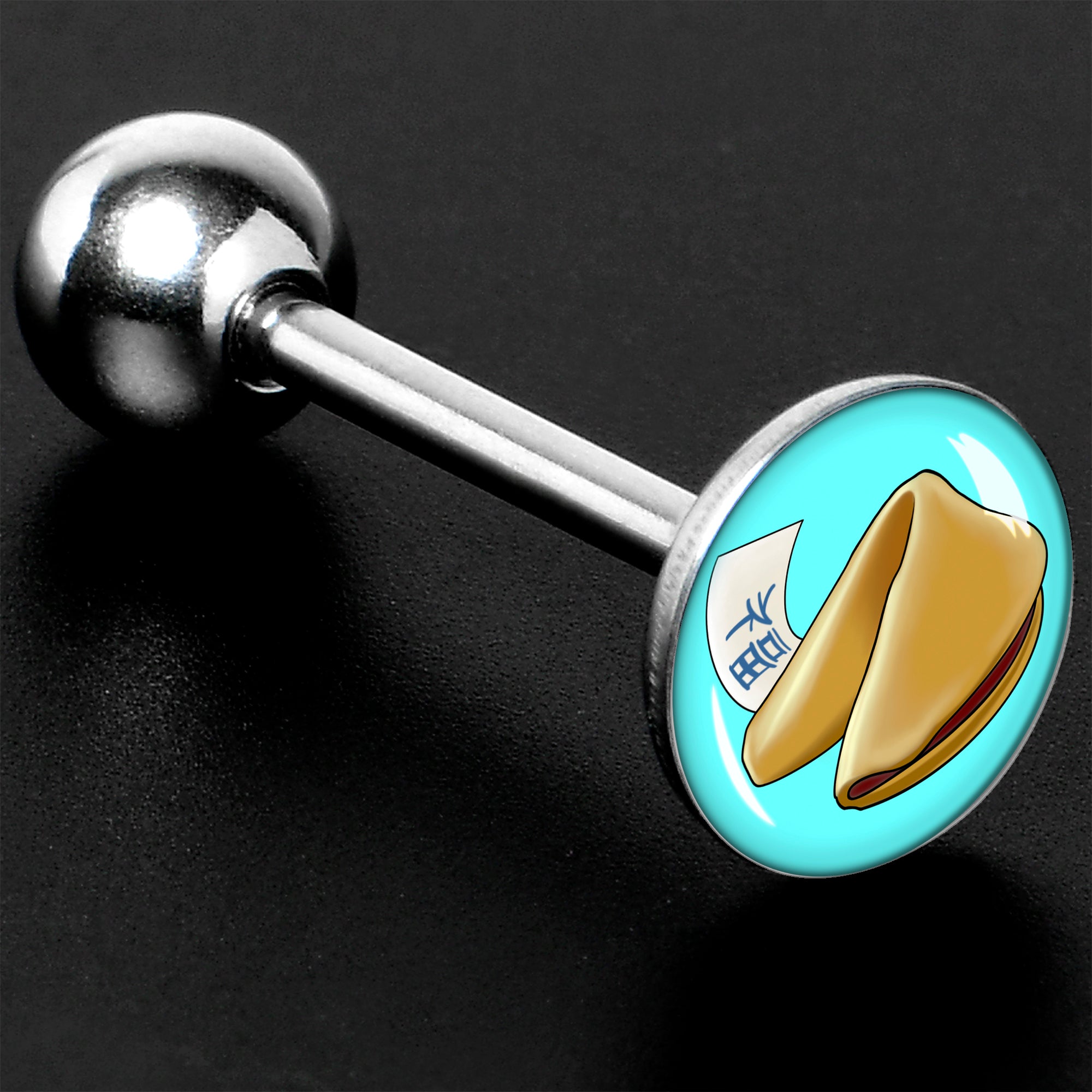 BodyCandy Fortune Cookie Barbell Tongue Ring by Onyx O — size reference