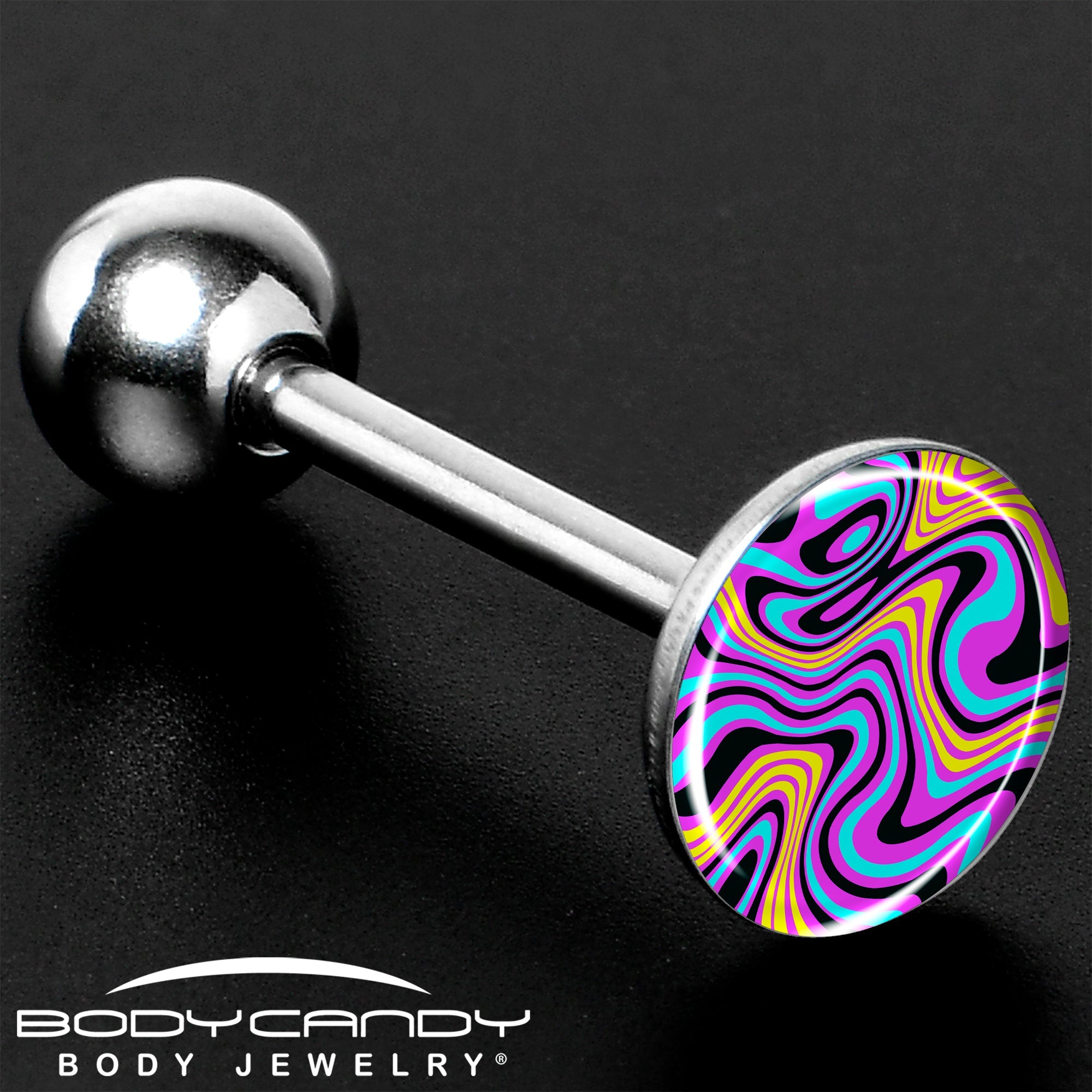 BodyCandy Funky Swirls Barbell Tongue Ring by Onyx O — size reference