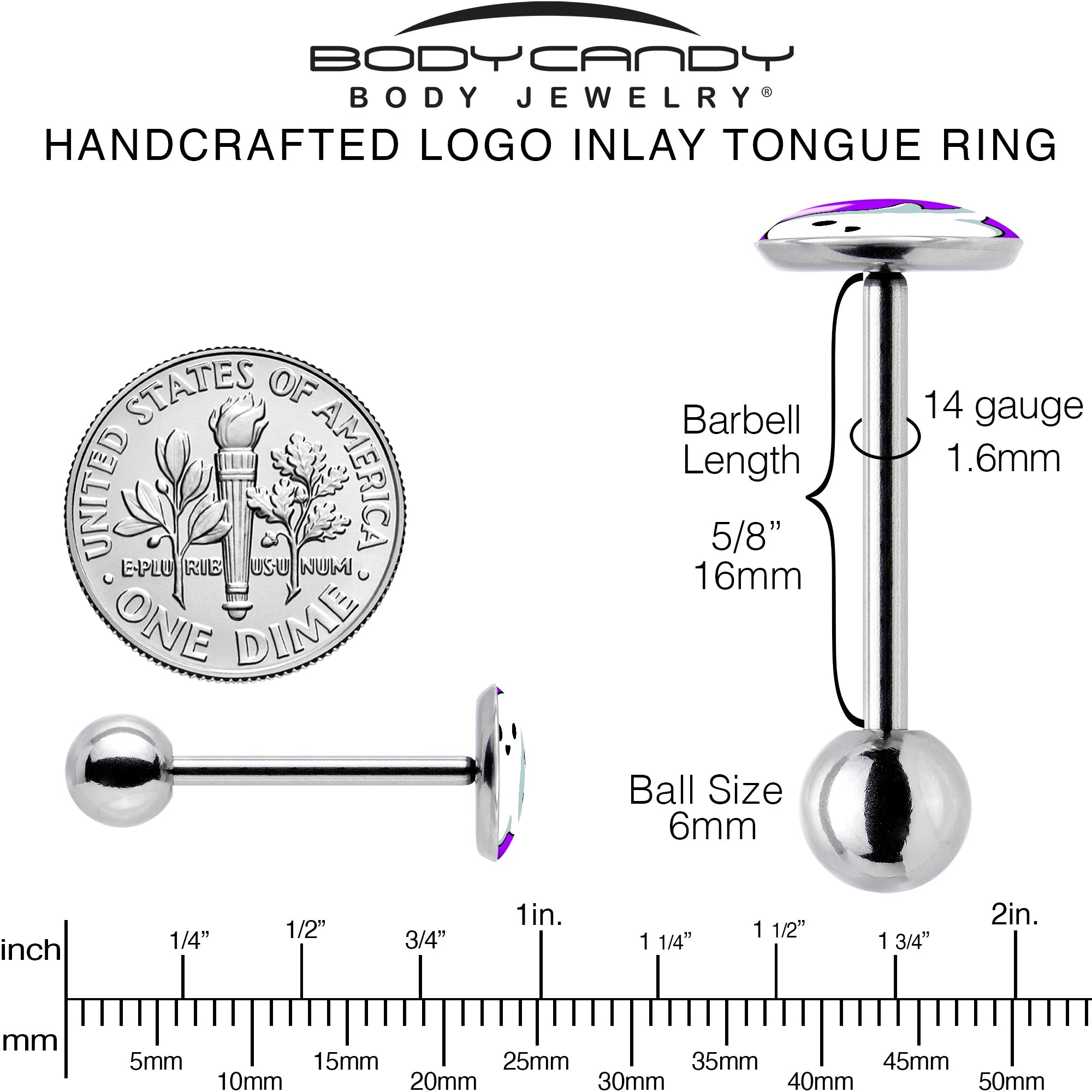 BodyCandy Ghost Barbell Tongue Ring by Onyx O — back view
